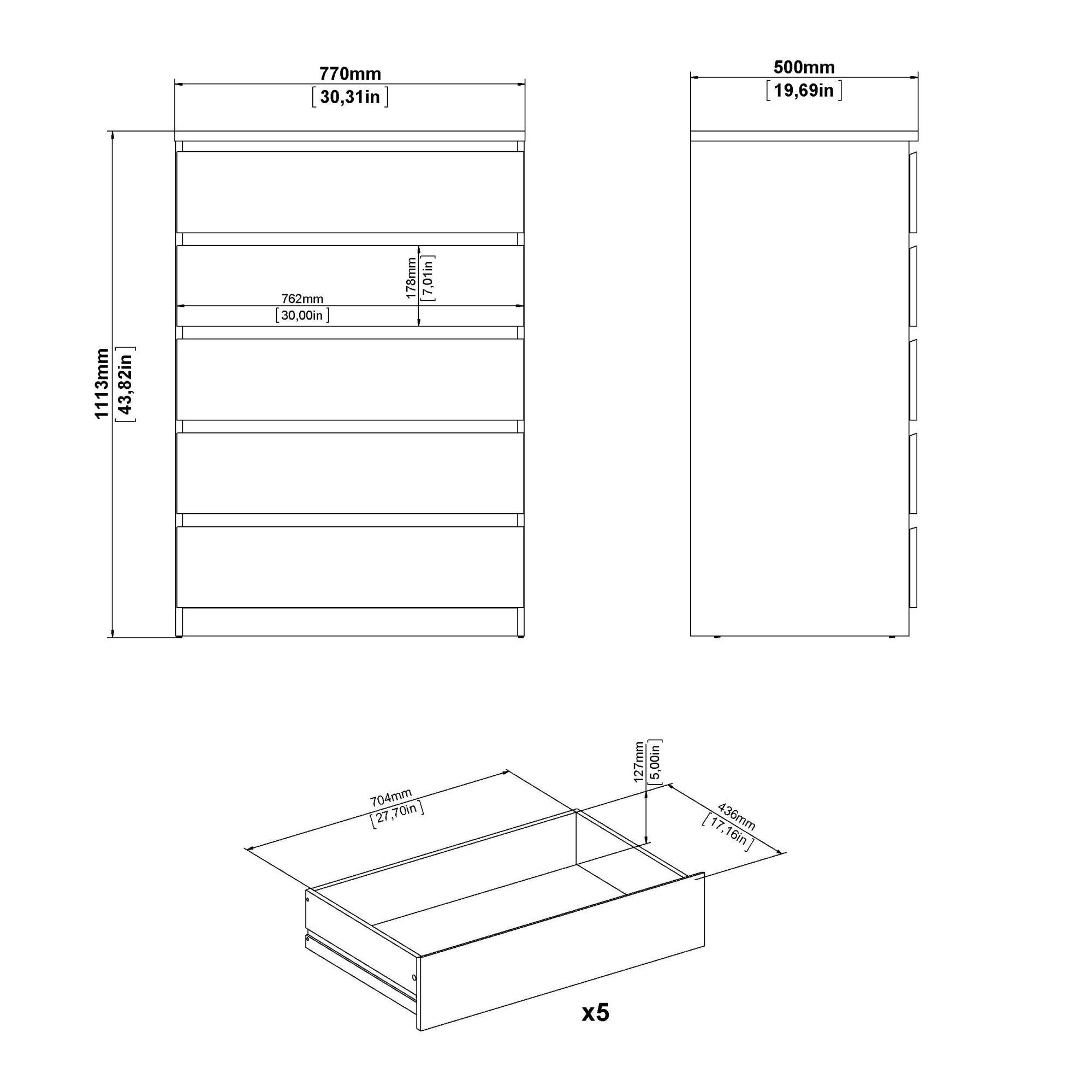 INOSIGN Kommode »Naia, Aufbewahrung, 5 Schubladen, Matt-Optik, grifflose Front« Modern, skandinavisches Design, in mehreren Farben, Hoch