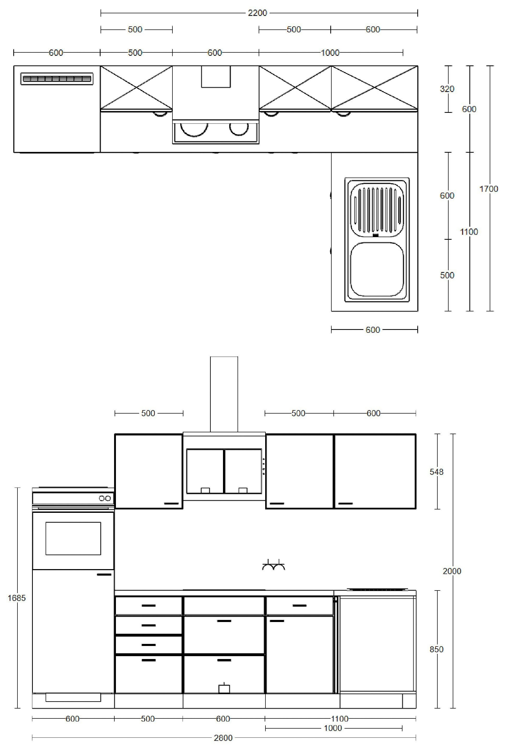 Flex-Well Küchenzeile »Cara«, mit und ohne E-Geräten erhältlich, Gesamtbreite 280x170 cm