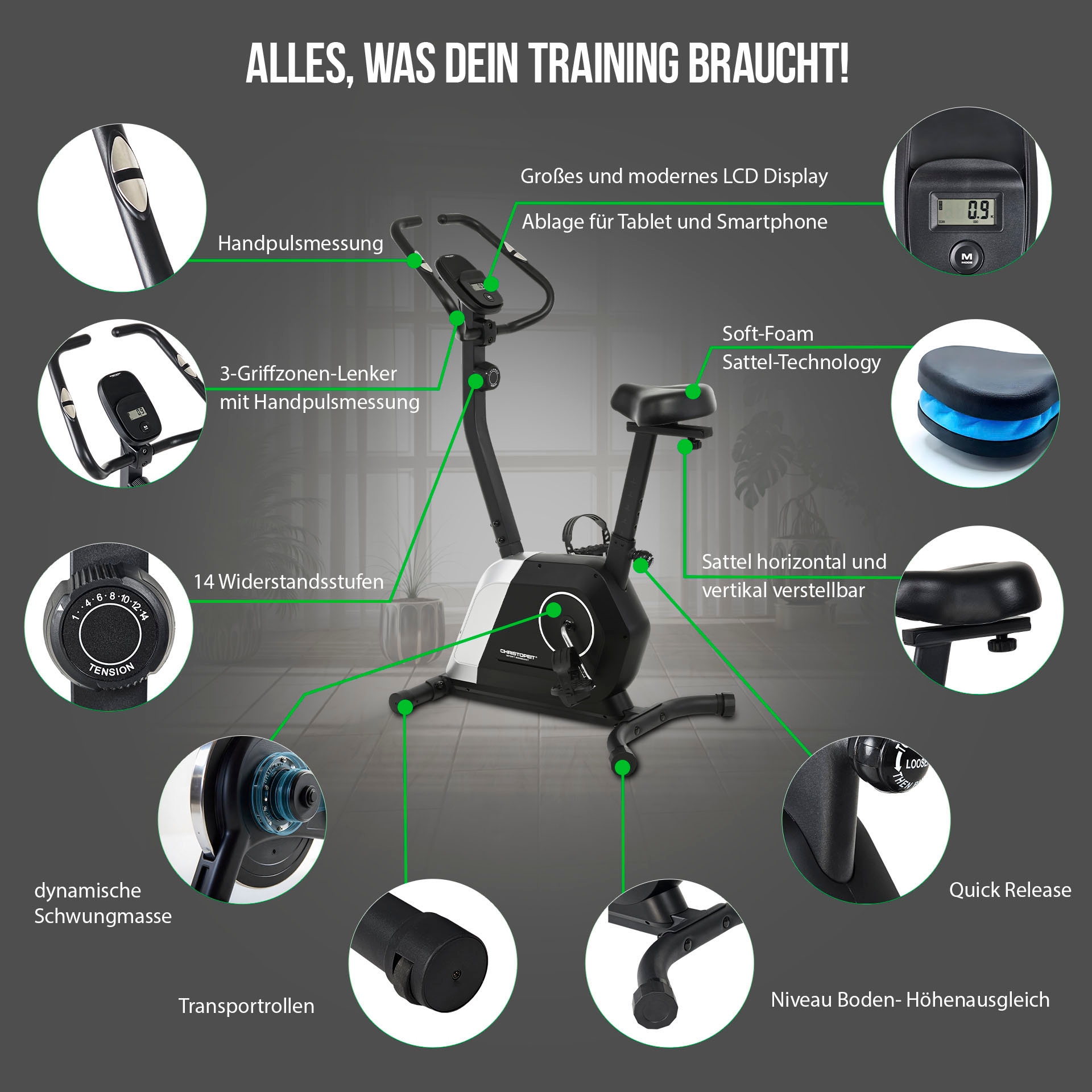 Christopeit Sport® Heimtrainer »Heimtrainer Active« 110 kg max. Benutzergewicht, Fahrrad, 14 Widerstandsstufen
