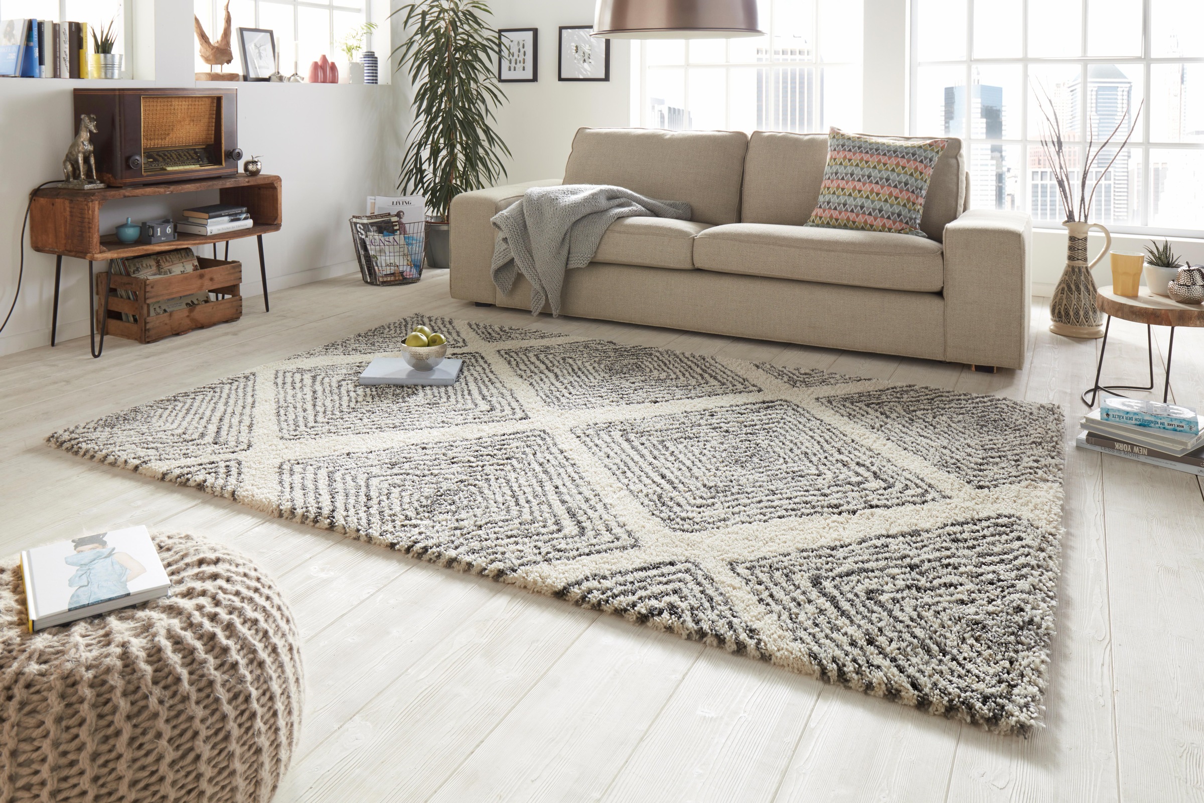 HANSE Home Hochflor-Teppich »Wire«, rechteckig, 35 mm Höhe, Shaggy, Flokati, Raute, Weich, Modern, Wohnzimmer, Schlafzimmer, Flur