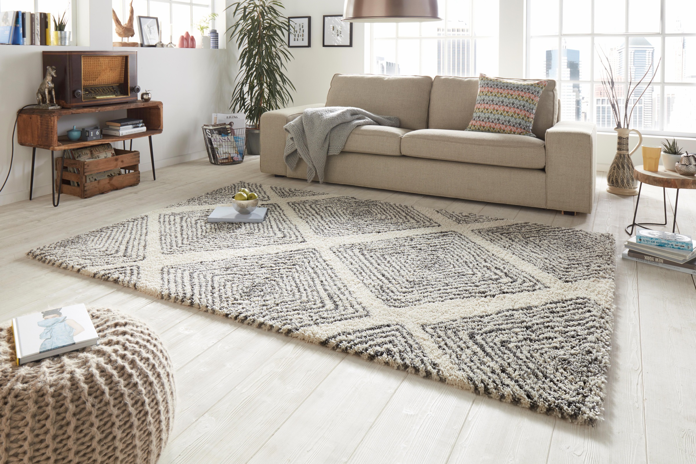 HANSE Home Hochflor-Teppich »Wire«, rechteckig, Shaggy, Flokati, Raute, Weich, Modern, Wohnzimmer, Schlafzimmer, Flur