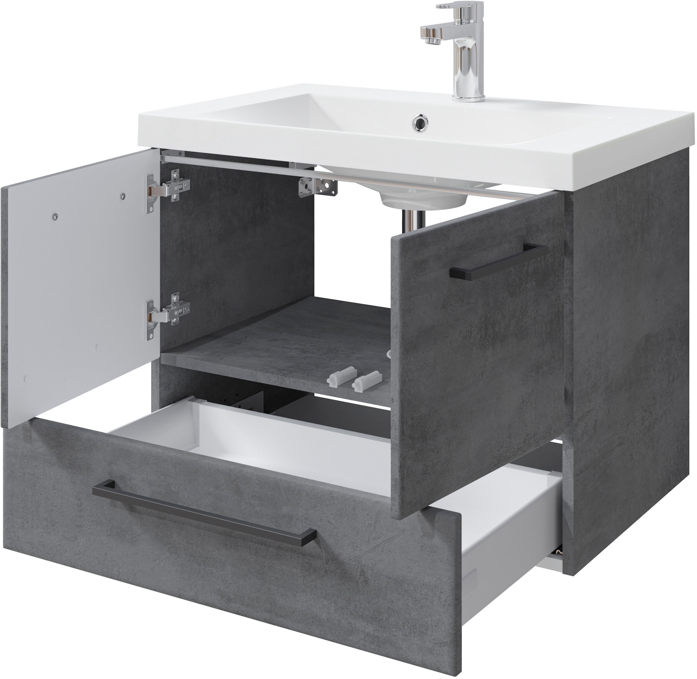 Saphir Badmöbel-Set »Quickset 945 3-teilig, Mineralmarmor-Waschtisch mit LED-Spiegelschrank« 4 Stk. tlg.