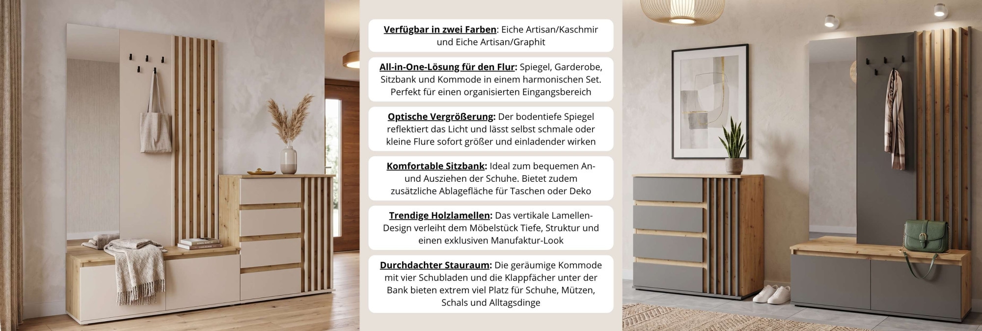 Home affaire Kommode »LANDUVA Sideboard mit viel Stauraum, Breite 80 cm« Schrank mit Schubladen und 1 Tür, Lamellen Design