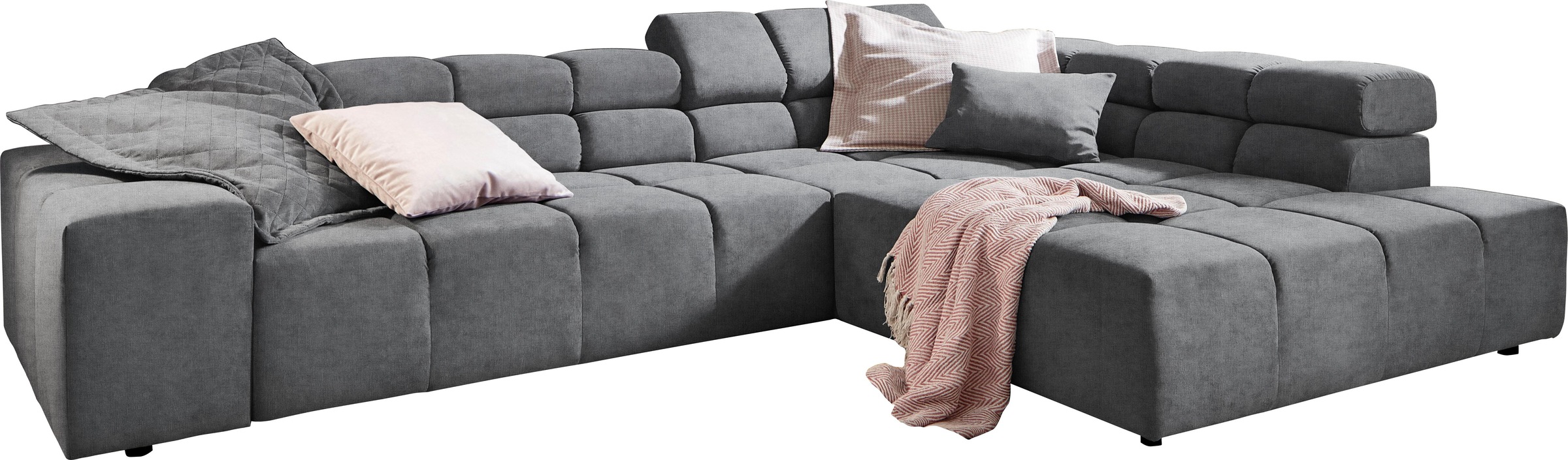 INOSIGN Ecksofa »Ancona incl. Kopfteilverstellung, Zierkissen Breite 319cm, L-Form«, wahlweise motorische Sitztiefenverstellung, auch in Cord + Easy Care