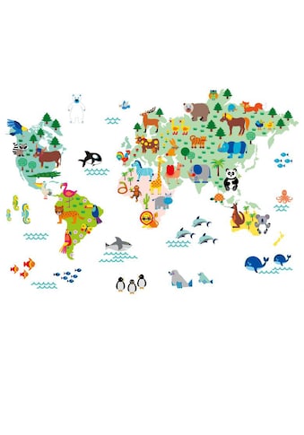 Wall-Art Wandtattoo »Kinder Tierwelt Weltkarte bunt«, (1 St.) kaufen