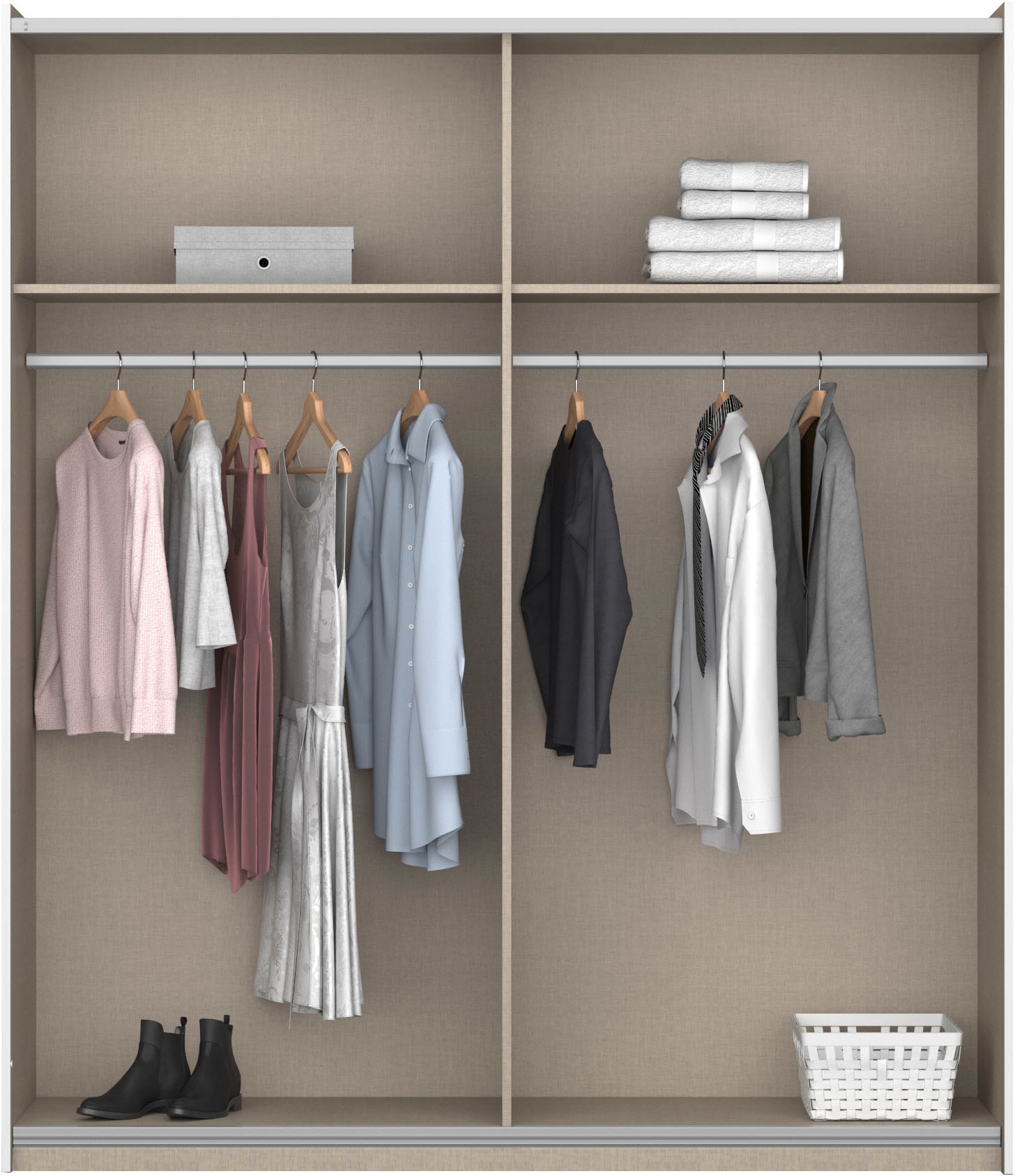 rauch Schwebetürenschrank »Kleiderschrank Schrank Garderobe SATURN mit 3 Ausstattungsvarianten« 3 verschiedene Ausstattungsvarianten Griffe aus Metall MADE IN GERMANY