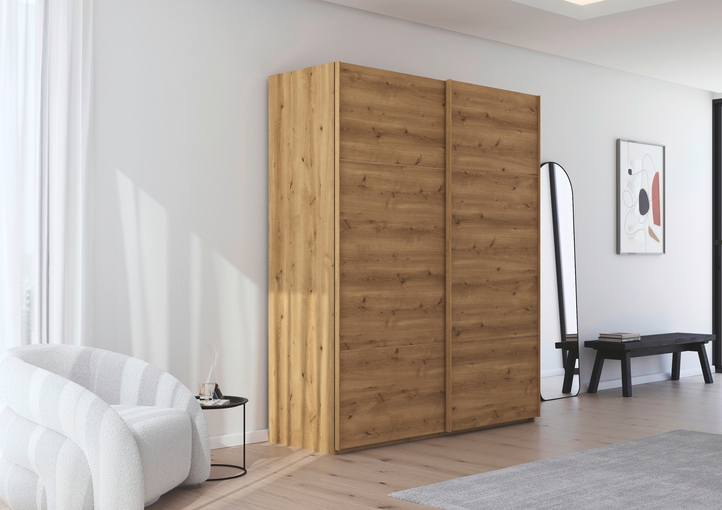 rauch Schwebetürenschrank »Kleiderschrank Schrank Garderobe Schlafzimmerschrank SCALE-TRIO« edle dreigeteilte Front, 2 Zierleisten in Griff-Farbe MADE IN GERMANY