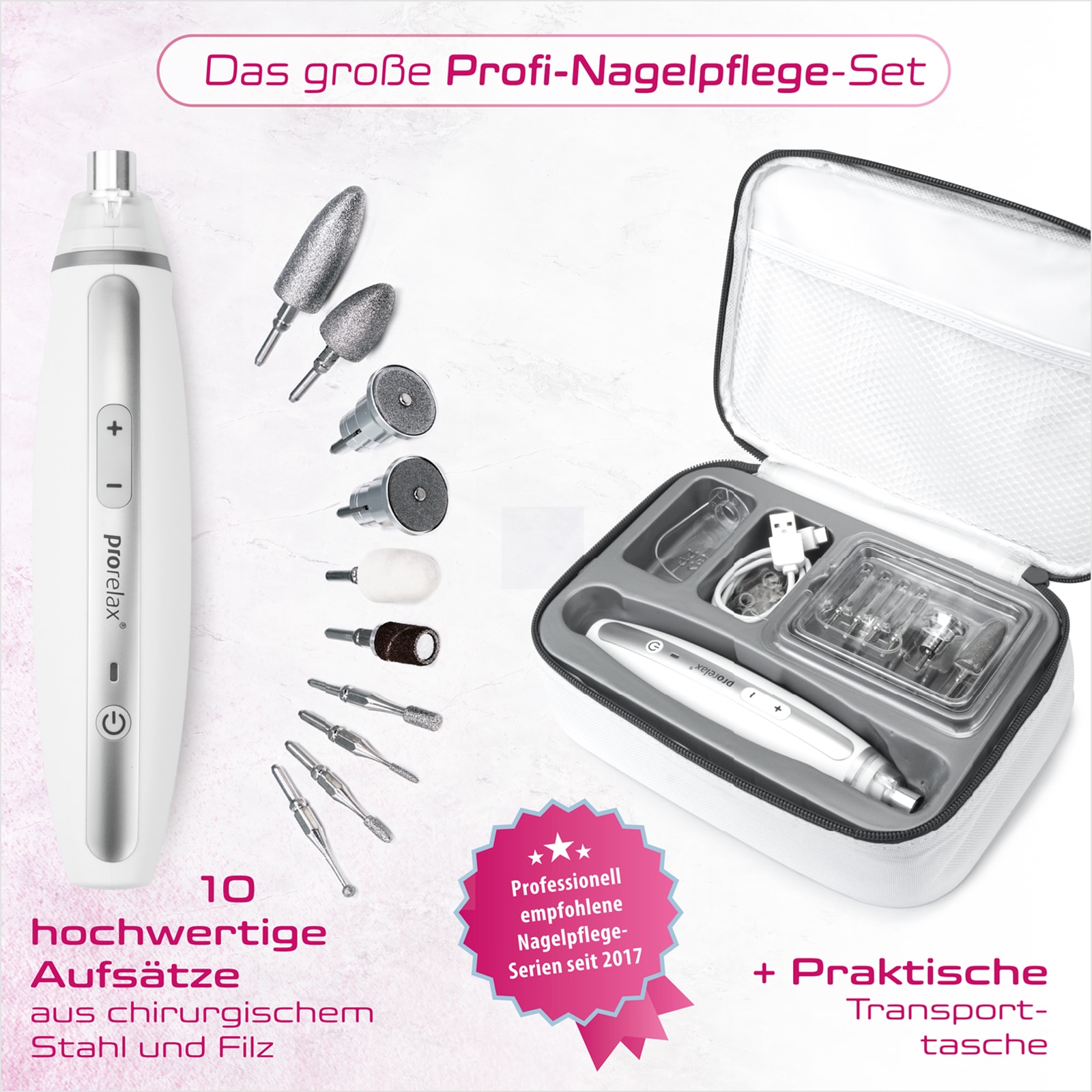 prorelax Maniküre-Pediküre-Set »121174 Premium«, 10 Aufsätze, Akkubetrieben