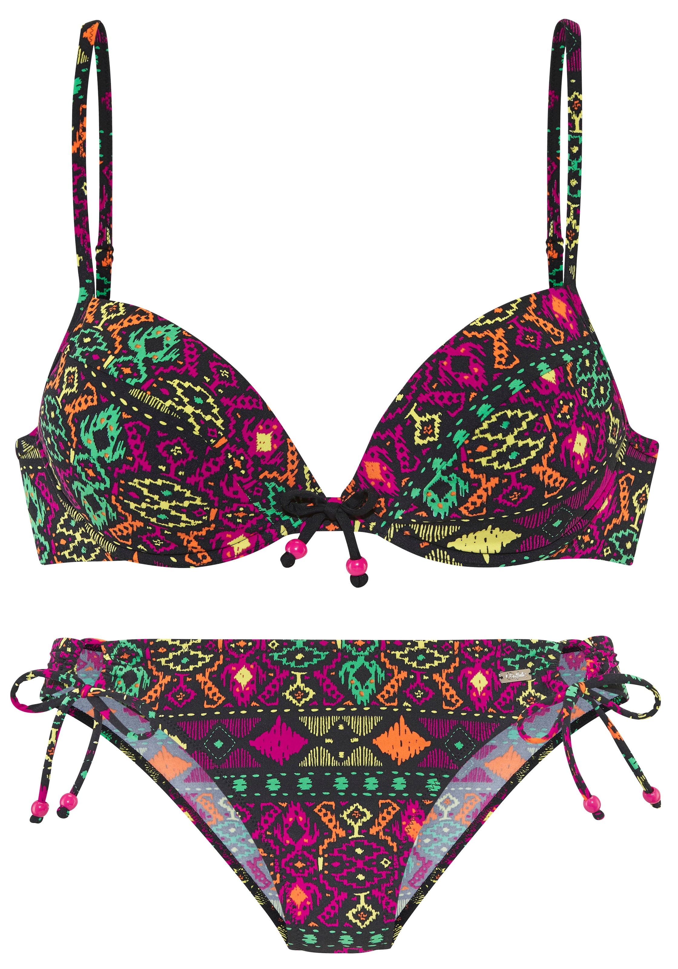 Push-Up-Bikini, farbenfroher Ethnodruck