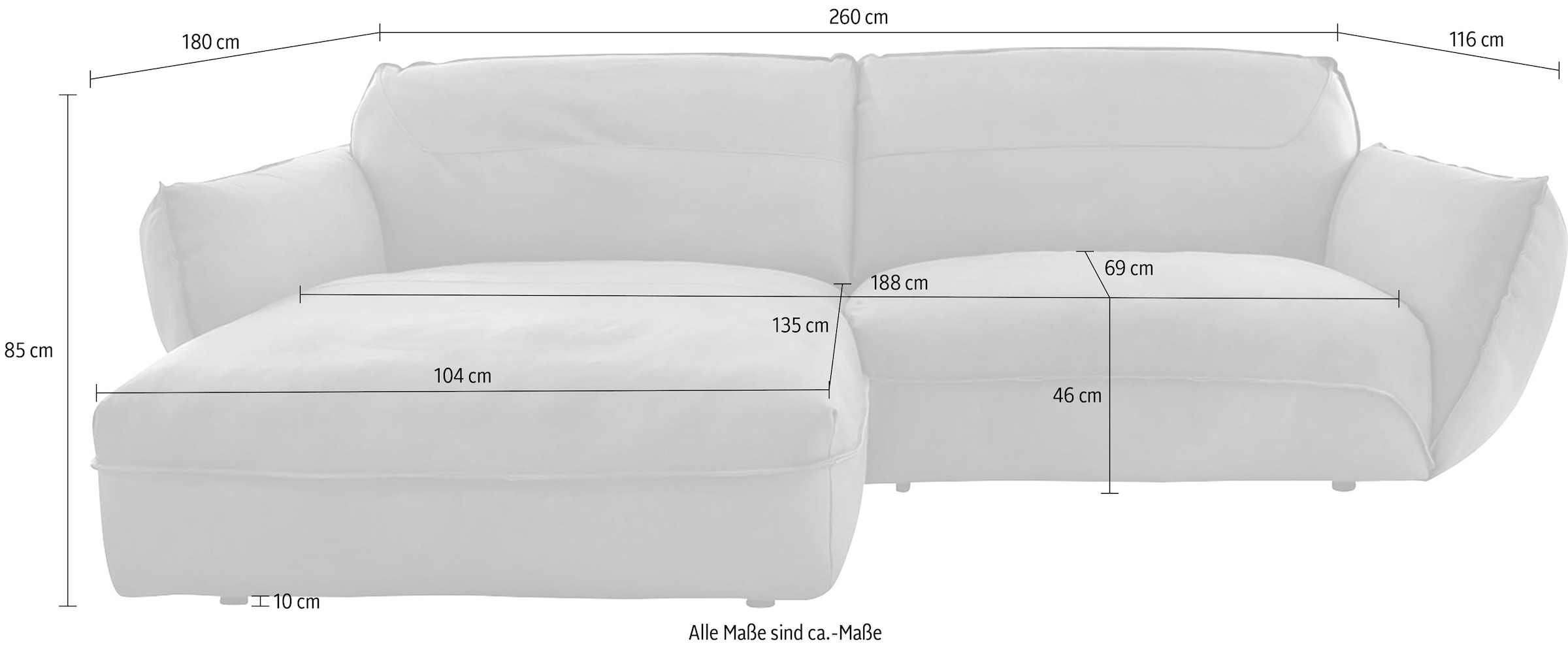 BETYPE Ecksofa »Be Type Be Chilled, L-Form«, in 2 Breiten mit stylischer und offener Nahtführung