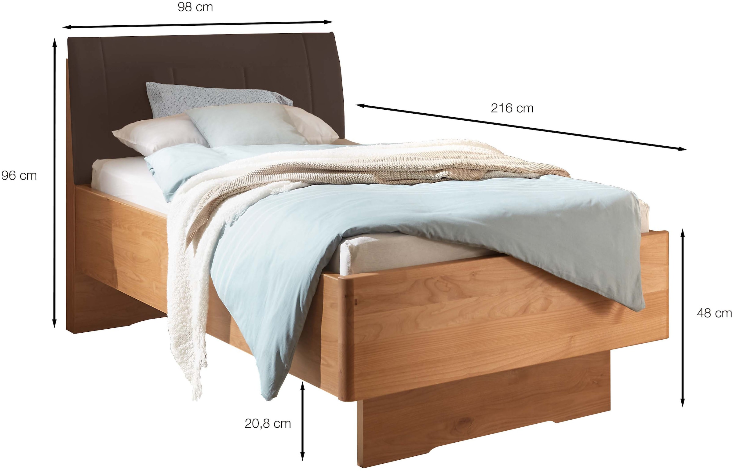 WIEMANN Holzbett »Cardiff, Bettgestell, Bettrahmen, teilmassiv, mit Polsterkopfteil« Belastbarkeit 110/220 Kg, 4-fache höhenverstellbar, MADE IN GERMANY,  Fußteil aus Massivholz, verschiedene Größen