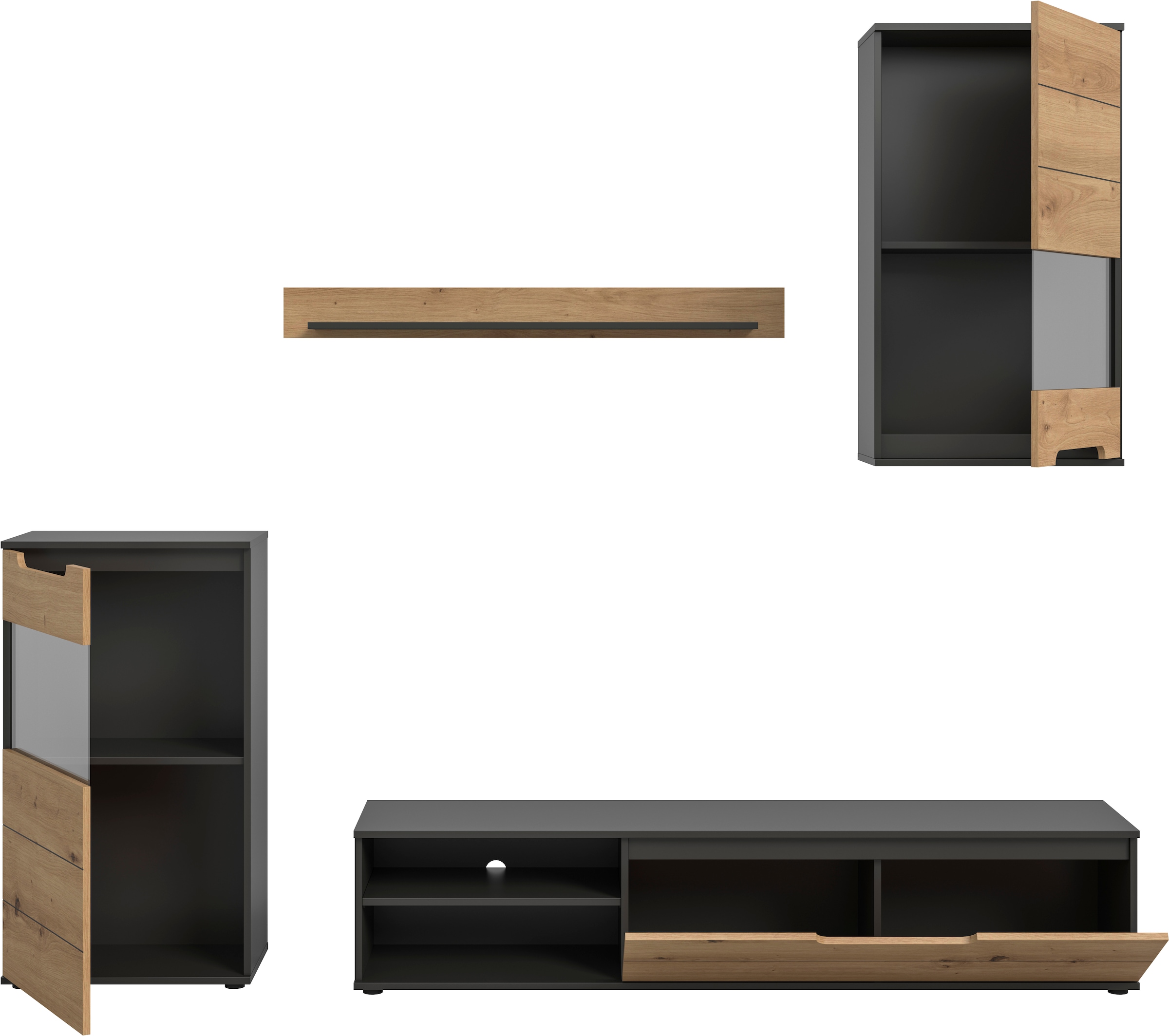 Home affaire Wohnwand »SKEPP, 4-teilig, best. aus: 2x Vitrine, 1x Lowboad & 1x Wandboard«