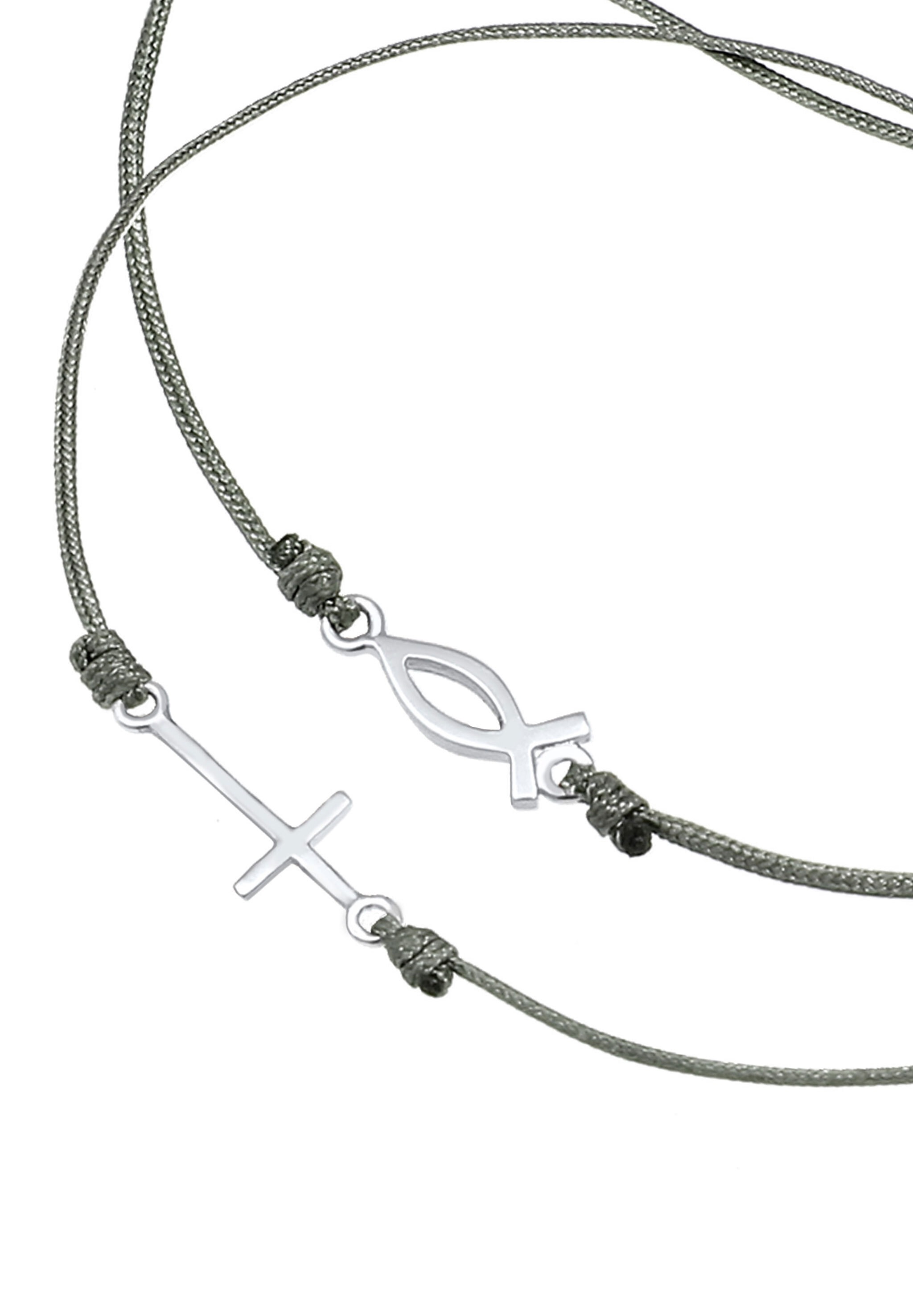 Elli Armketten Set »Armband Kreuz Fisch Kommunion Nylon (2 tlg) 925 Silber«