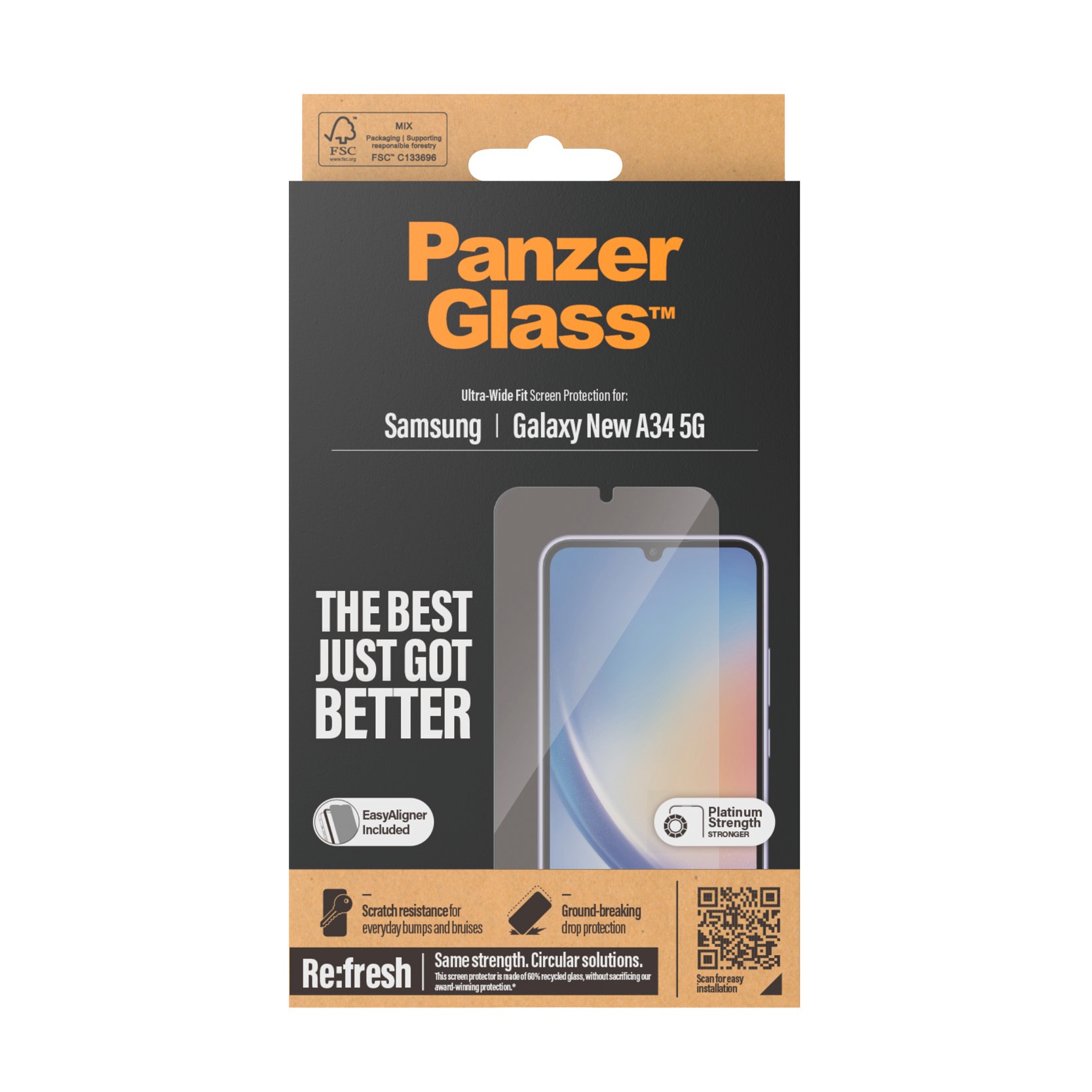 PanzerGlass Displayschutzglas »Re:Fresh Ultra Wide Fit Privacy Screen Protector« für Samsung Galaxy A35 5G Displayschutzfolie Displayschutz kratz-& stoßfest, kristallklar