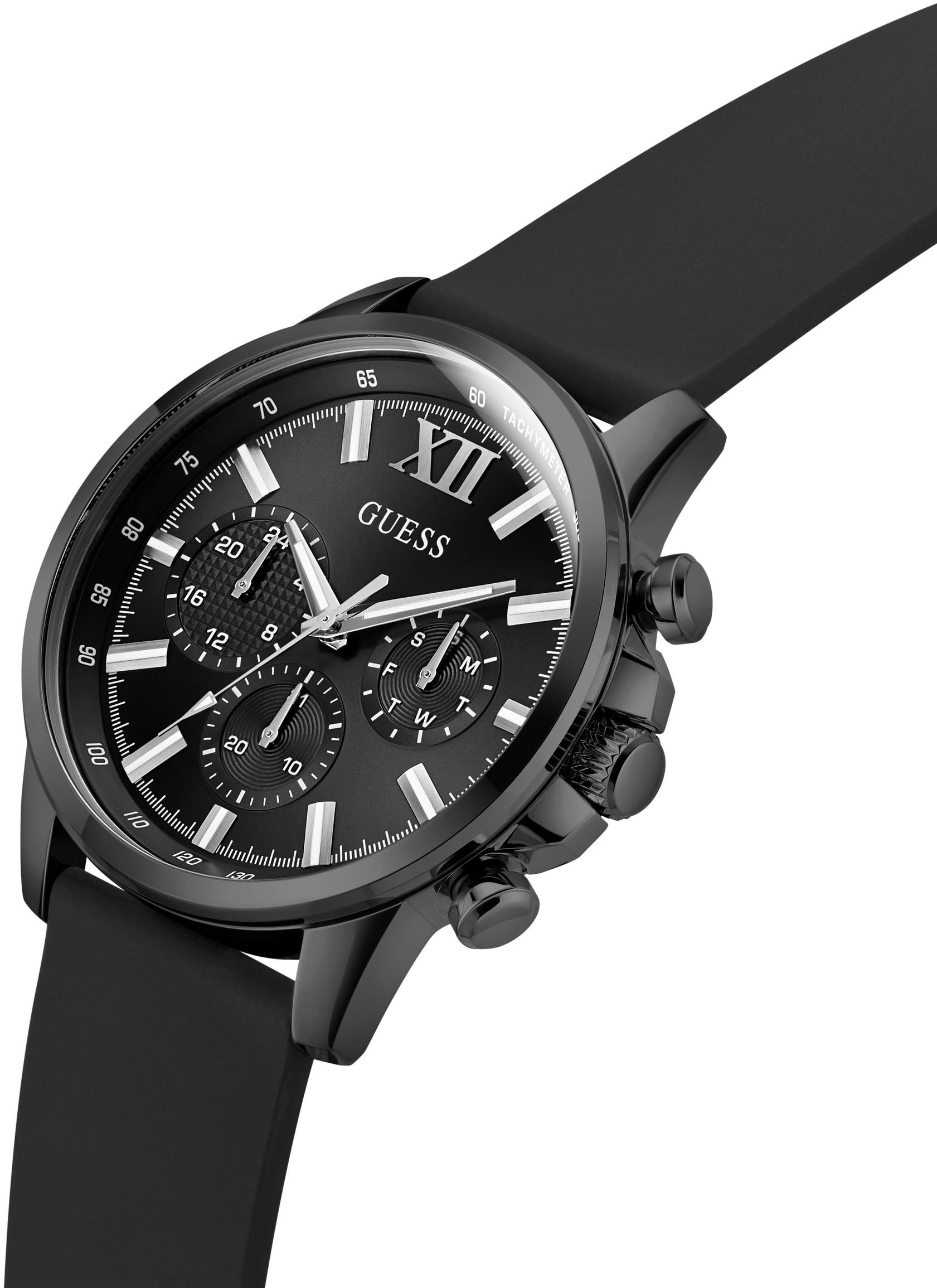 Guess Multifunktionsuhr »WALKER« Quarzuhr, Armbanduhr, Herrenuhr, Datum, Wochentag, Silikonarmband