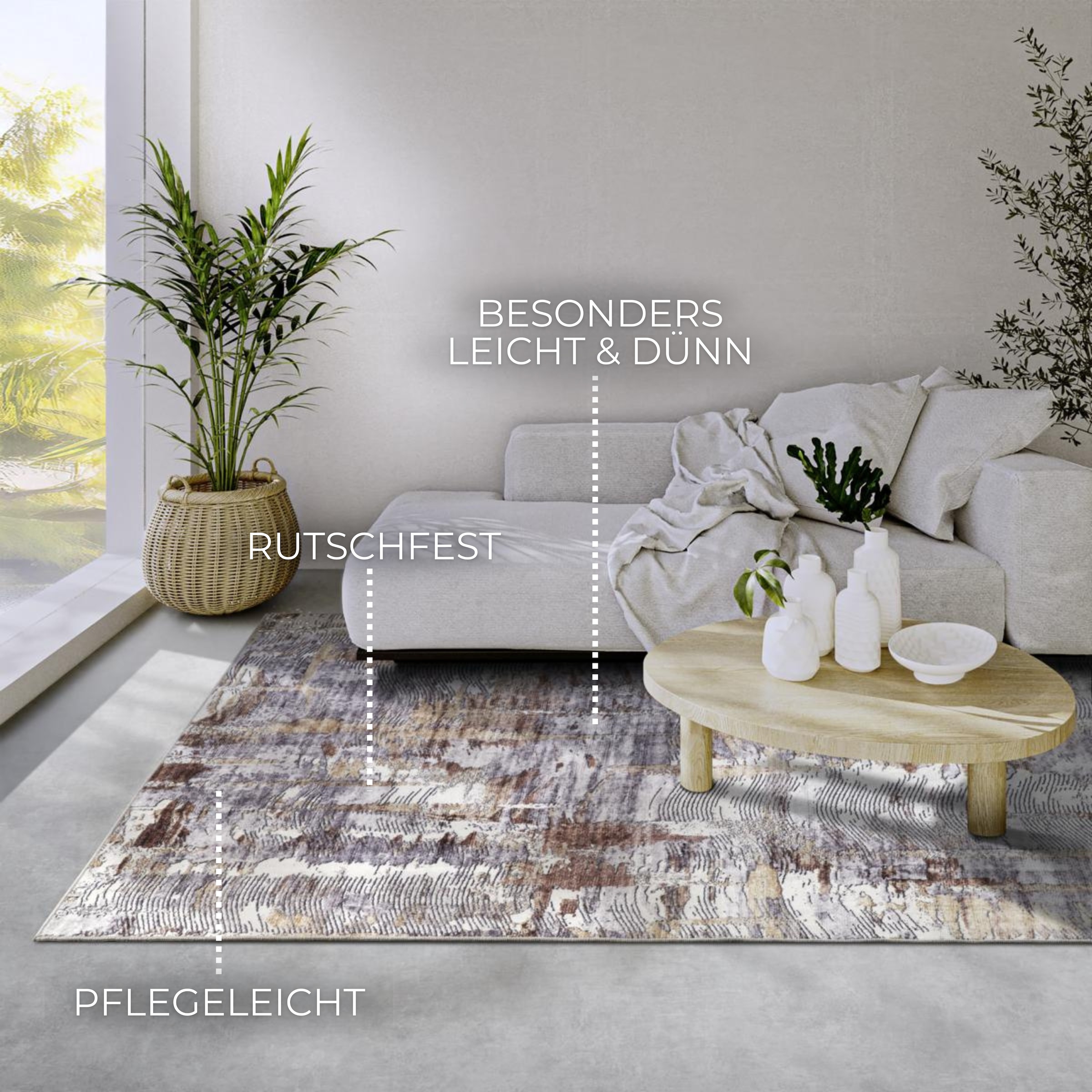 ELLE DECORATION Teppich »Malard« rechteckig 5 mm Höhe Kurzflor, Anti Rutsch, Vintage, Modern, Wohnzimmer, Flur