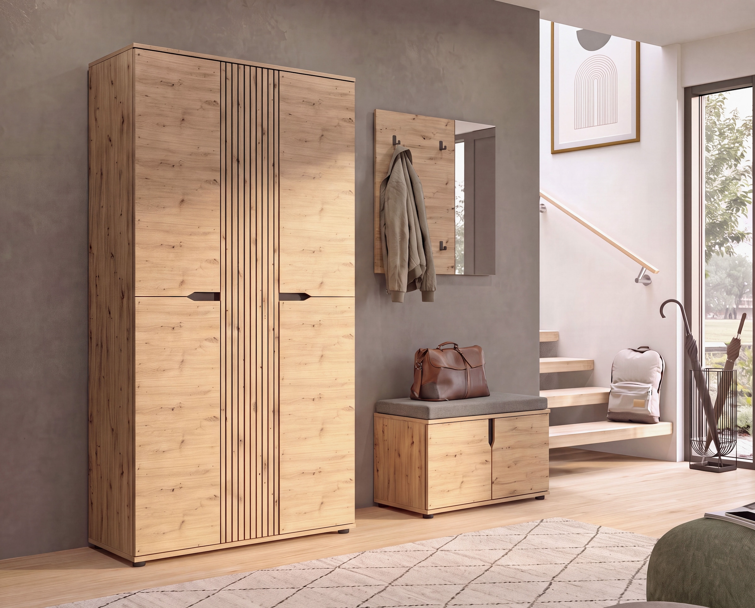 OTTO home Garderobenschrank »FJELL, Breite 104cm, 3 Türen, 8 Böden, 10 Fächer, 1 Kleiderstange« Kleiderschrank, Schrank, Dielenschrank, Flurschrank, Mehrzweckschrank