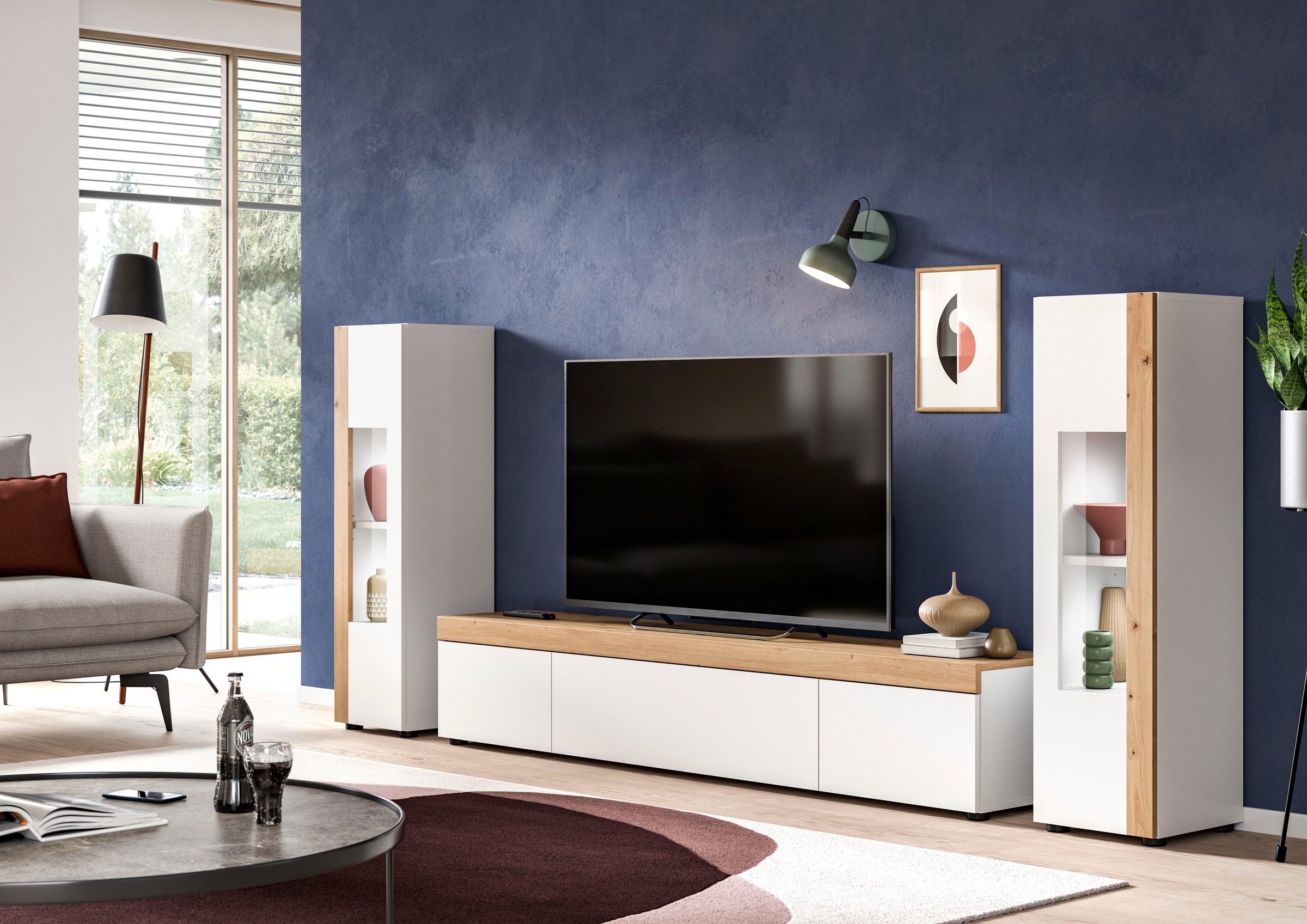 INOSIGN Wohnwand »Svala, Breite 180 cm, Wohnkombination«, (Set, 2 St.), stehend u. hängend montierbar,Vitrinenschrank, Lowboard