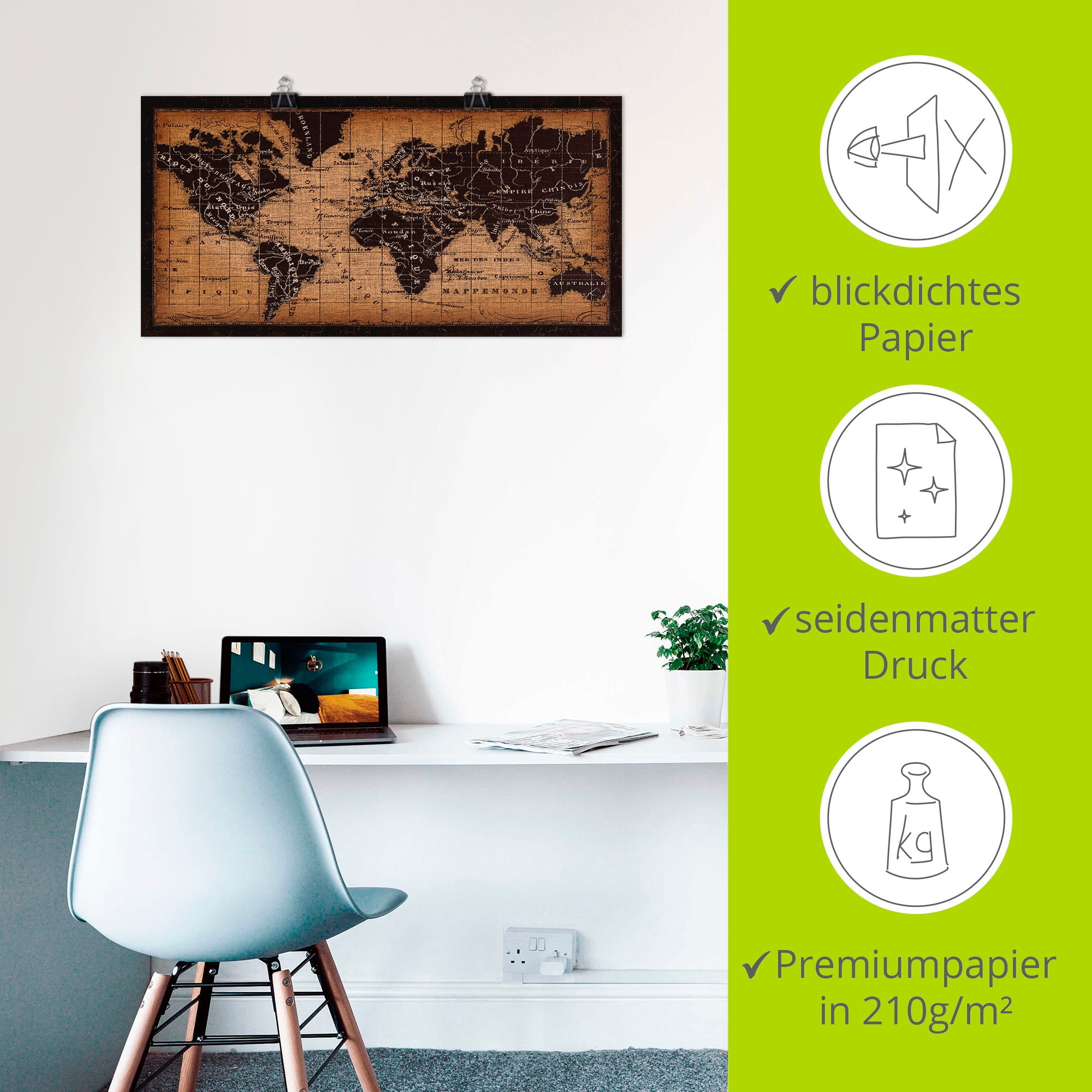 Artland Wandbild »Alte Weltkarte«, Weltkarte, (1 St.), als Leinwandbild, Poster, Wandaufkleber in verschied. Größen