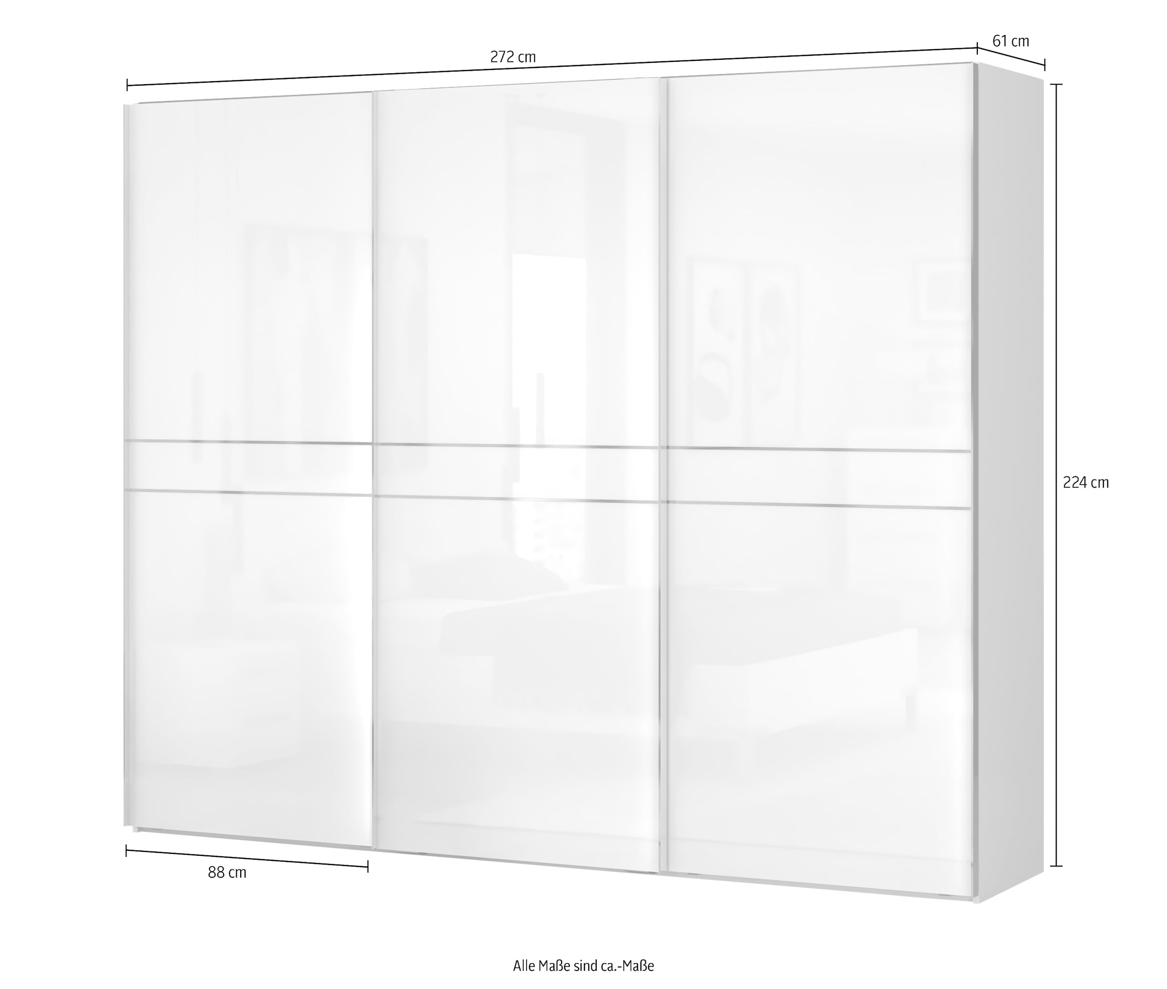 Places of Style Schwebetürenschrank »Piano, FSC-zertifiziert, mit Einlegeböden und Kleiderstangen«, (in 3 Breiten, 224cm hoch), UV lackiert, hochglänzend, mit Soft-Close Funktion, in beige oder weiß