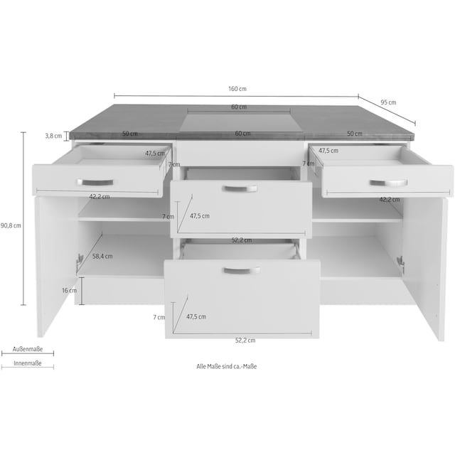 OPTIFIT Kücheninsel »Cara«, Vollauszüge und Soft-Close-Funktion,  Stellbreite 160 x 95 cm bequem kaufen