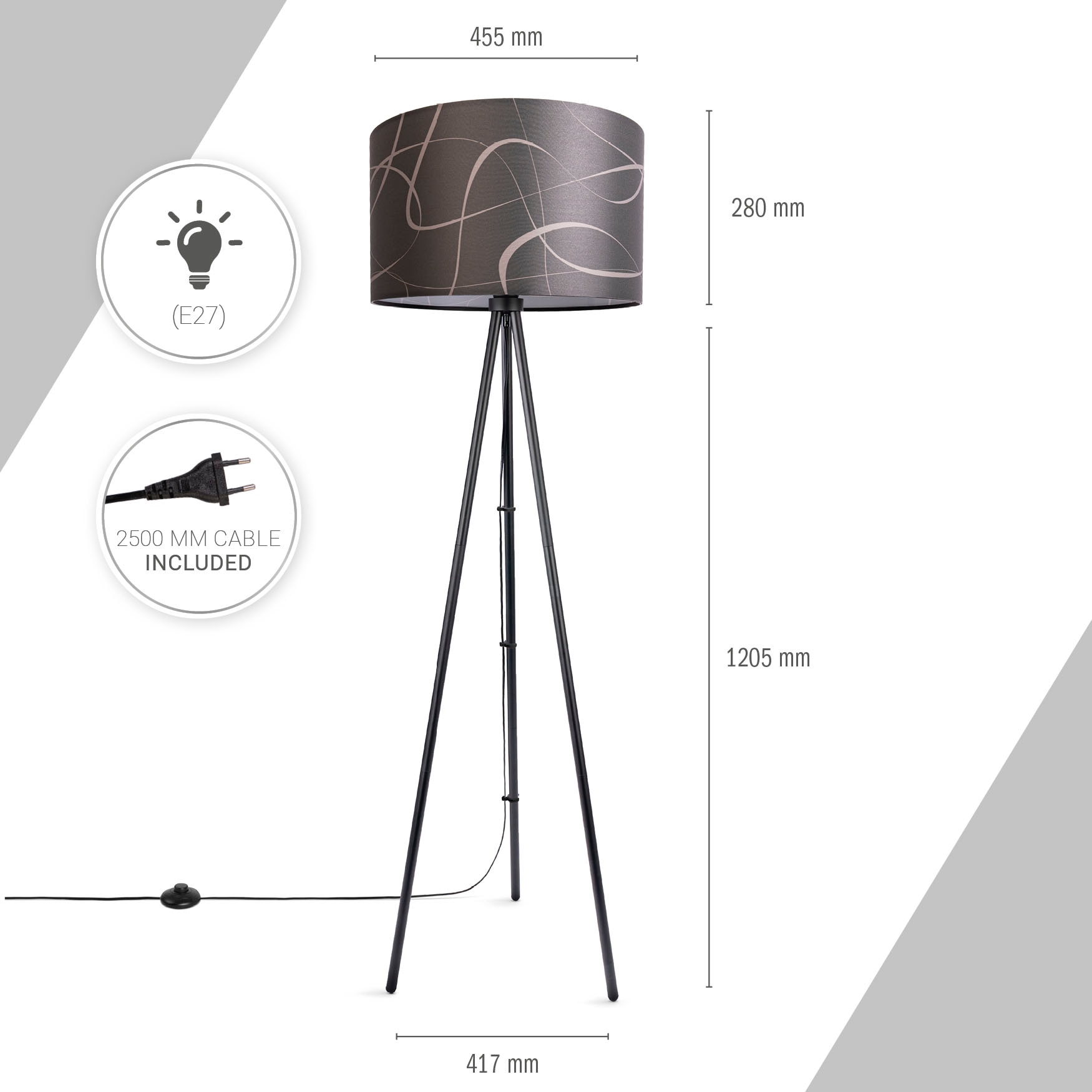 Paco Home Stehlampe »Trina Tribal«, Stehlampe Dreibein Mit Lampenschirm  Stoff Stativ Modern Vintage Uni online kaufen | mit 3 Jahren XXL Garantie