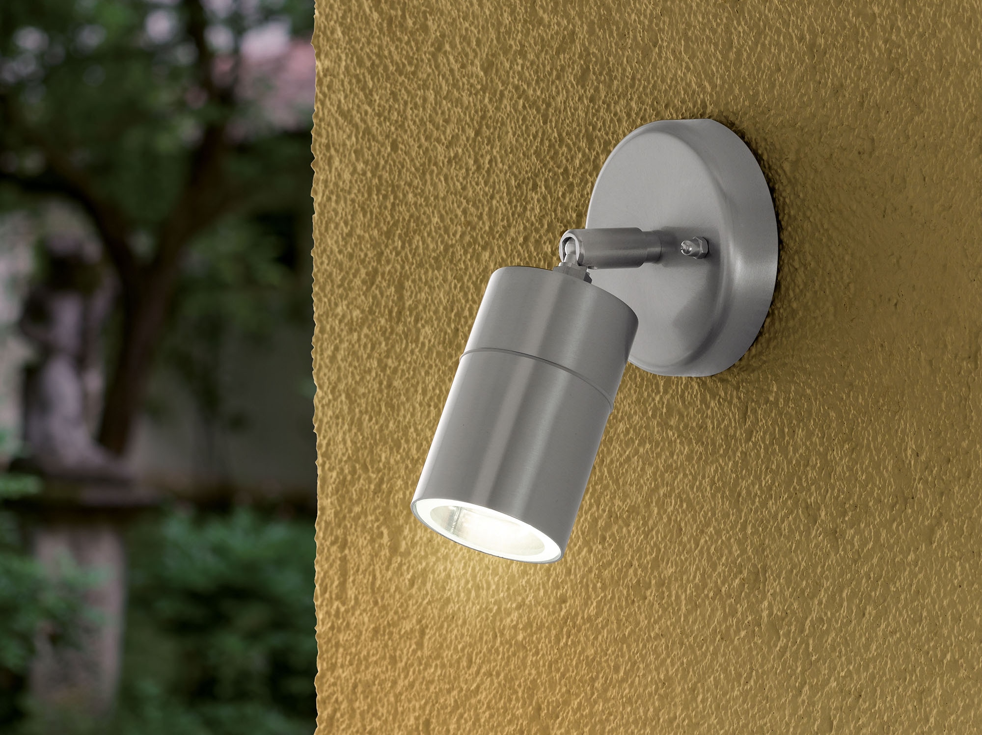 EGLO LED Außen-Wandleuchte »STOCKHOLM1 Spot, Wandspot, Außenleuchte, Eddelstahl, silber, IP44« GU10 1 Stk. Warmweiß Eckmontage möglich, GU10, Garten, Terrasse, Hauswand, Garage, 10cm