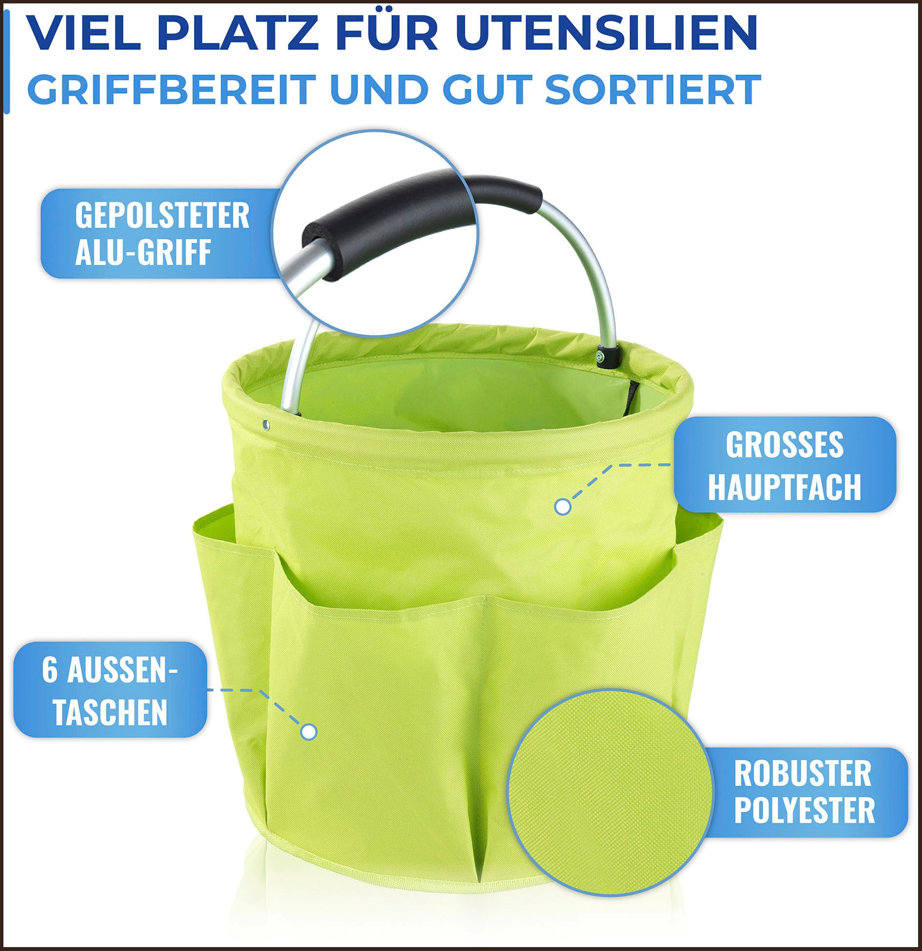 Maximex Gartensack, Aufbewahrungskorb mit 6 Taschen für Gartenwerkzeug