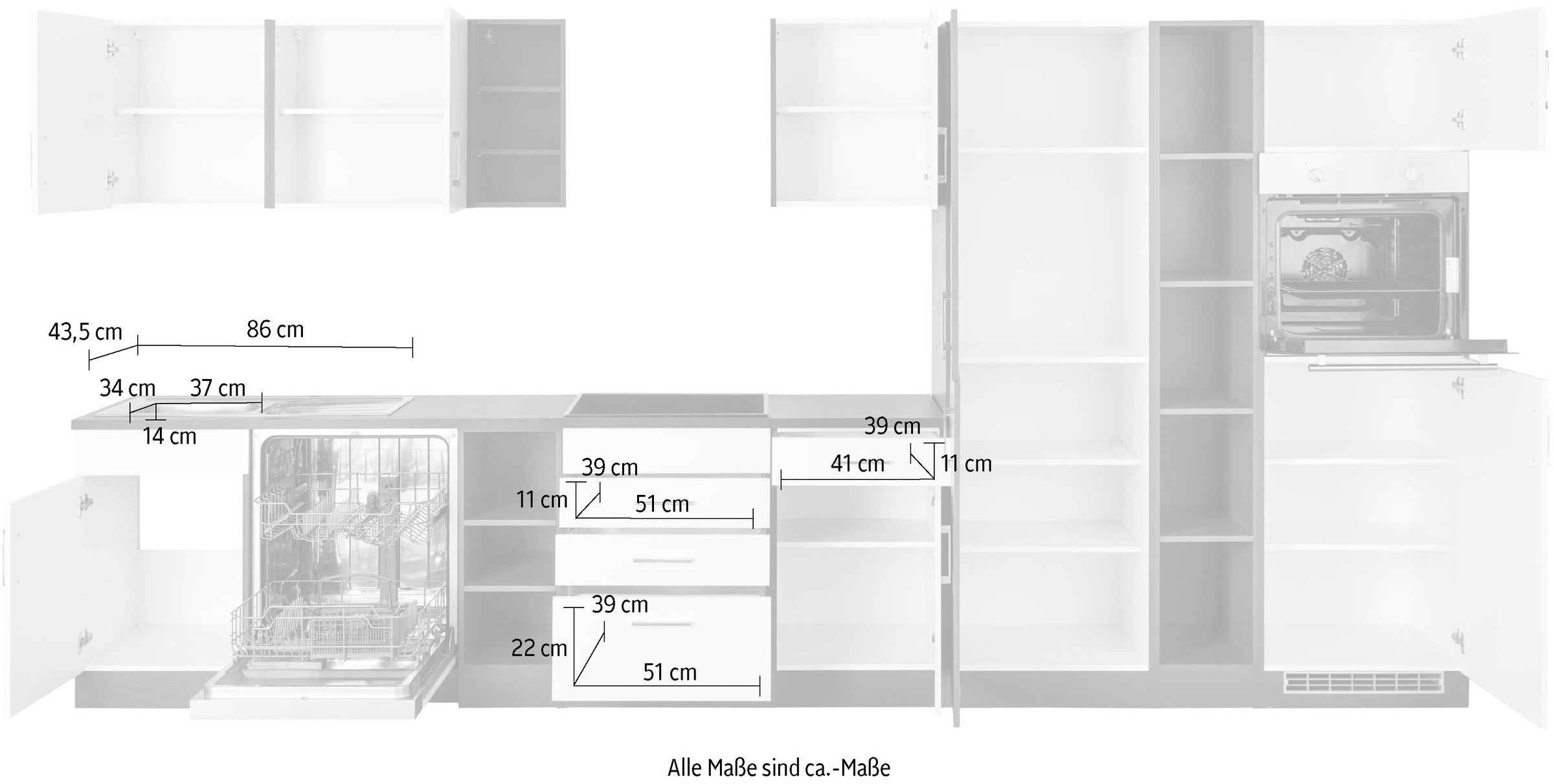 KOCHSTATION Küchenzeile »KS-Paris«, ohne E-Geräte, Breite 400 cm