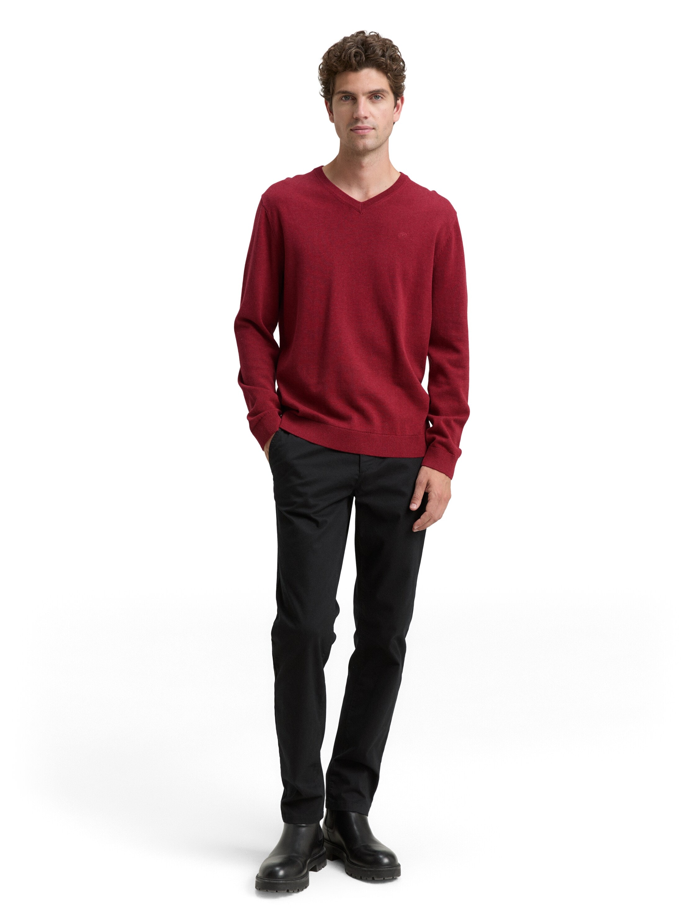 TOM TAILOR V-Ausschnitt-Pullover, mit kleiner Logo-Stickerei