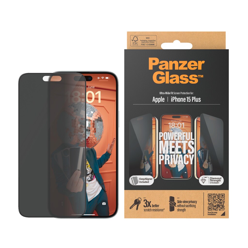PanzerGlass Displayschutzglas »Privacy Screen Protector Glass«, für iPhone 15 Plus