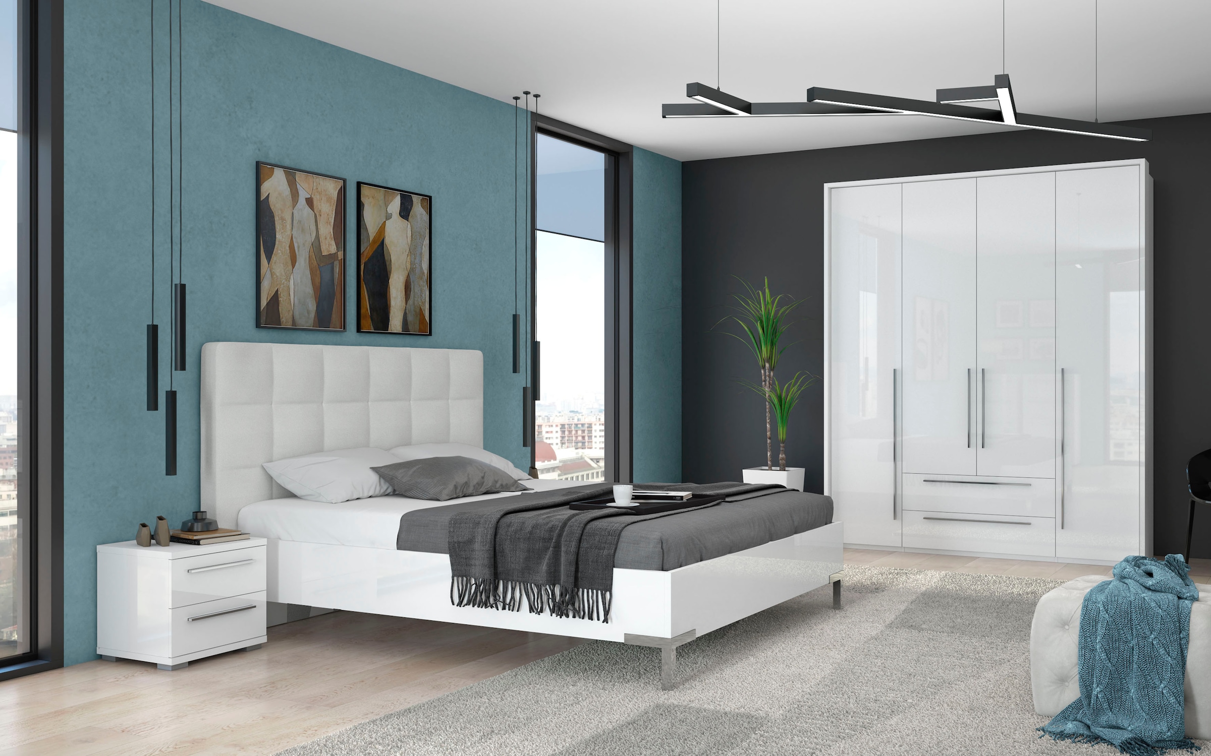 Places of Style Drehtürenschrank »Piano«, weiß, verschiedene Breiten mit 2 Schubladen, inklusive Beleuchtung