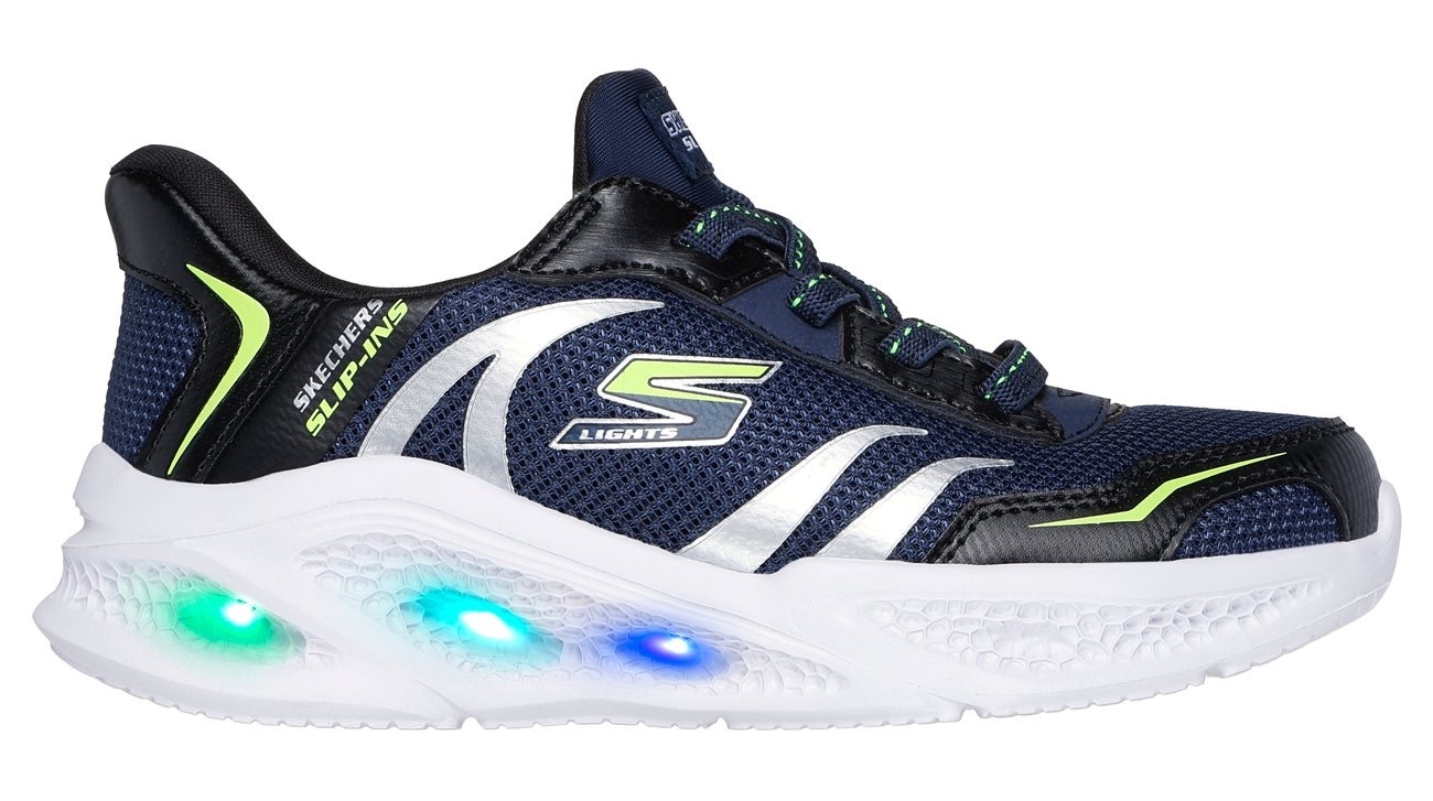 Skechers Slip-On Sneaker »SKECHERS METEOR-LIGHTS«  Schlupfschuh mit cooler Blinkfunktion, Größenschablone zum Download