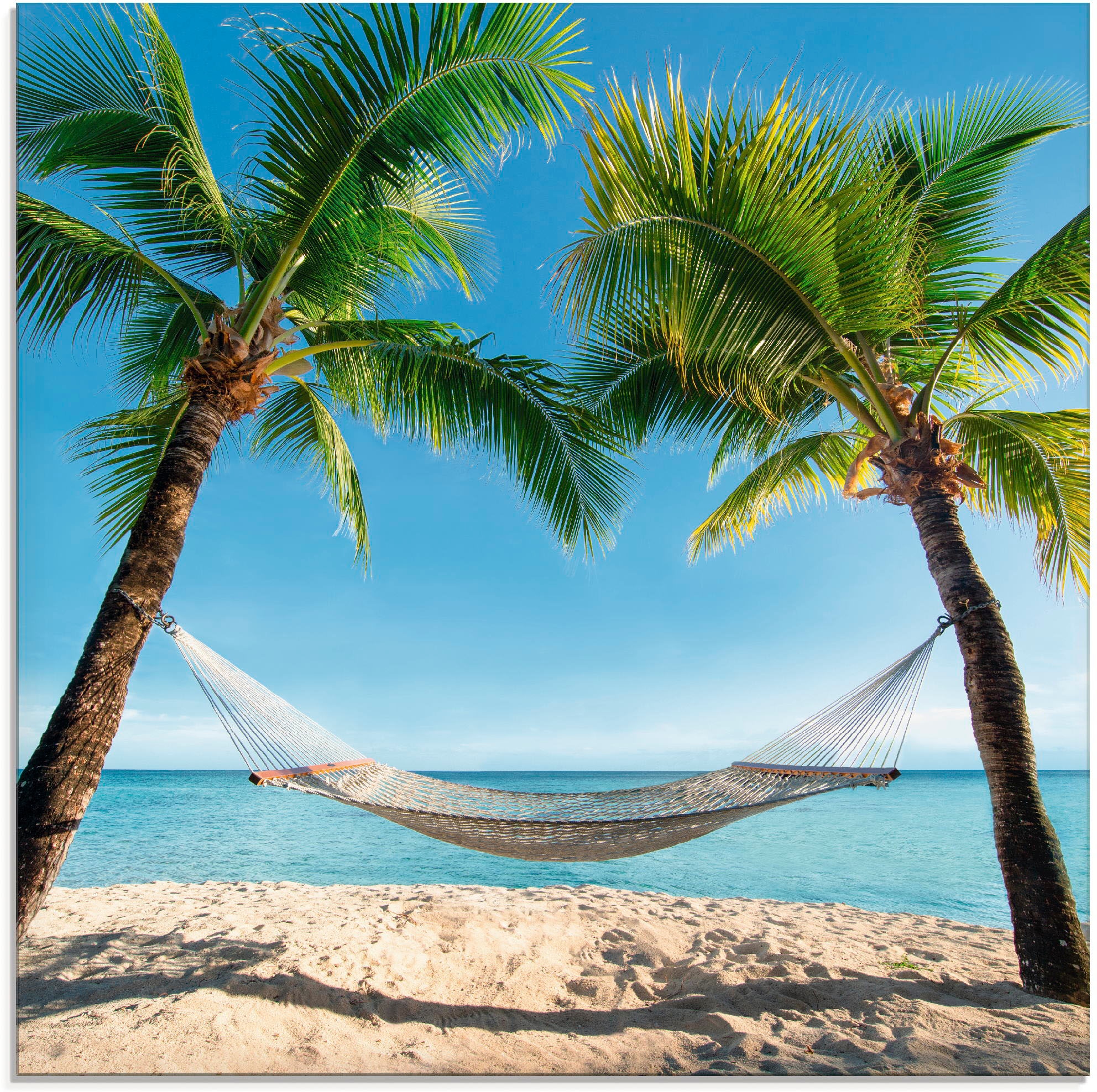 Artland Raten »Palmenstrand Hängematte«, kaufen (1 verschiedenen Karibik St.), mit Amerika, in Größen Glasbild auf