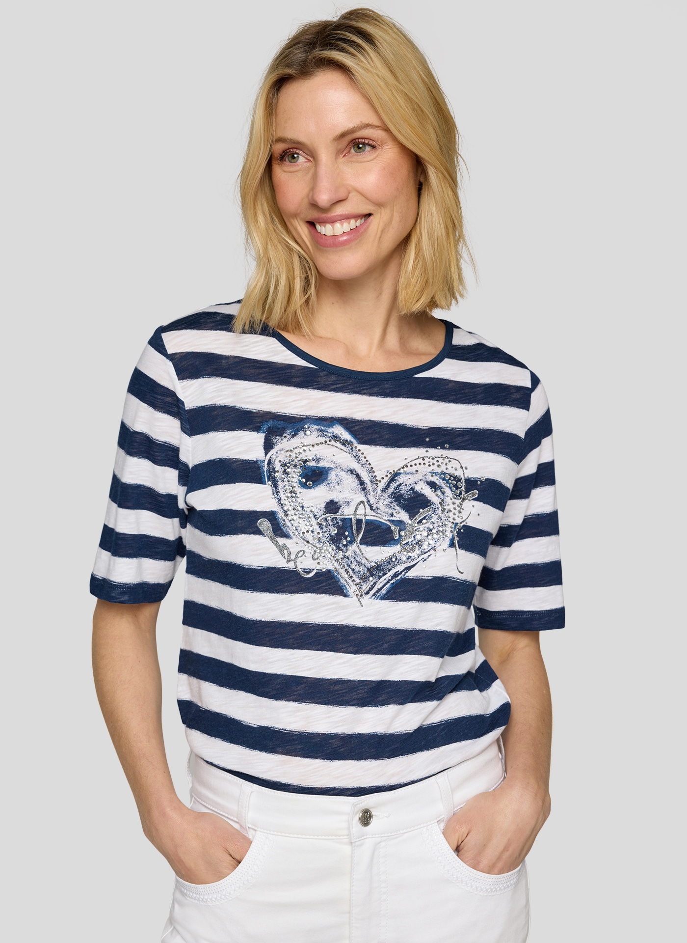 Rabe T-Shirt, in Streifen-Optik und mit Glitezr-Print