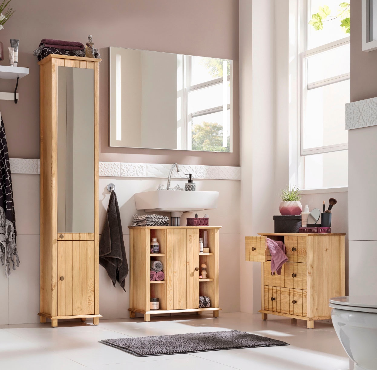 Home affaire Badkommode »Vili«, Badezimmerschrank, Unterschrank, 4 Schubladen, aus Massivholz