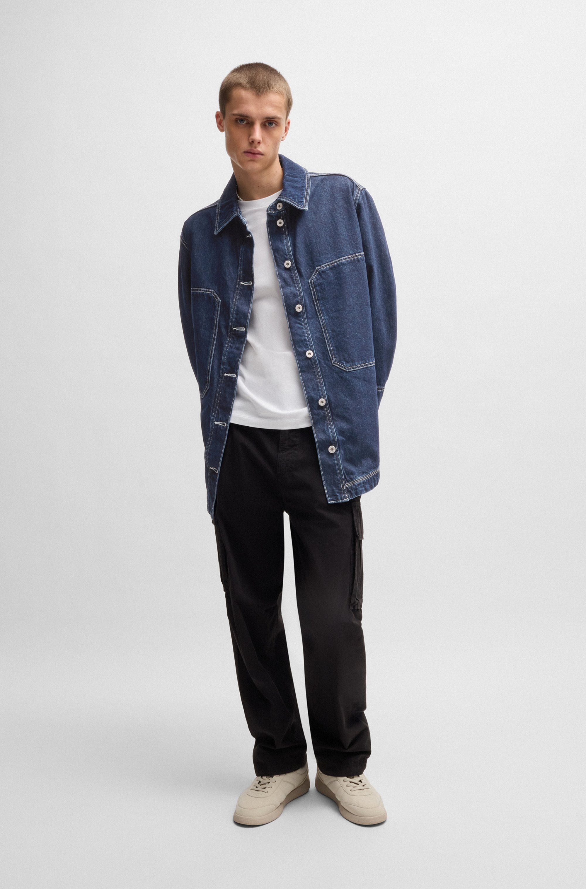 HUGO Blue Jeansjacke »Galane«, mit kontrastfarbenen Nähten Overshirt Oversized Unisex