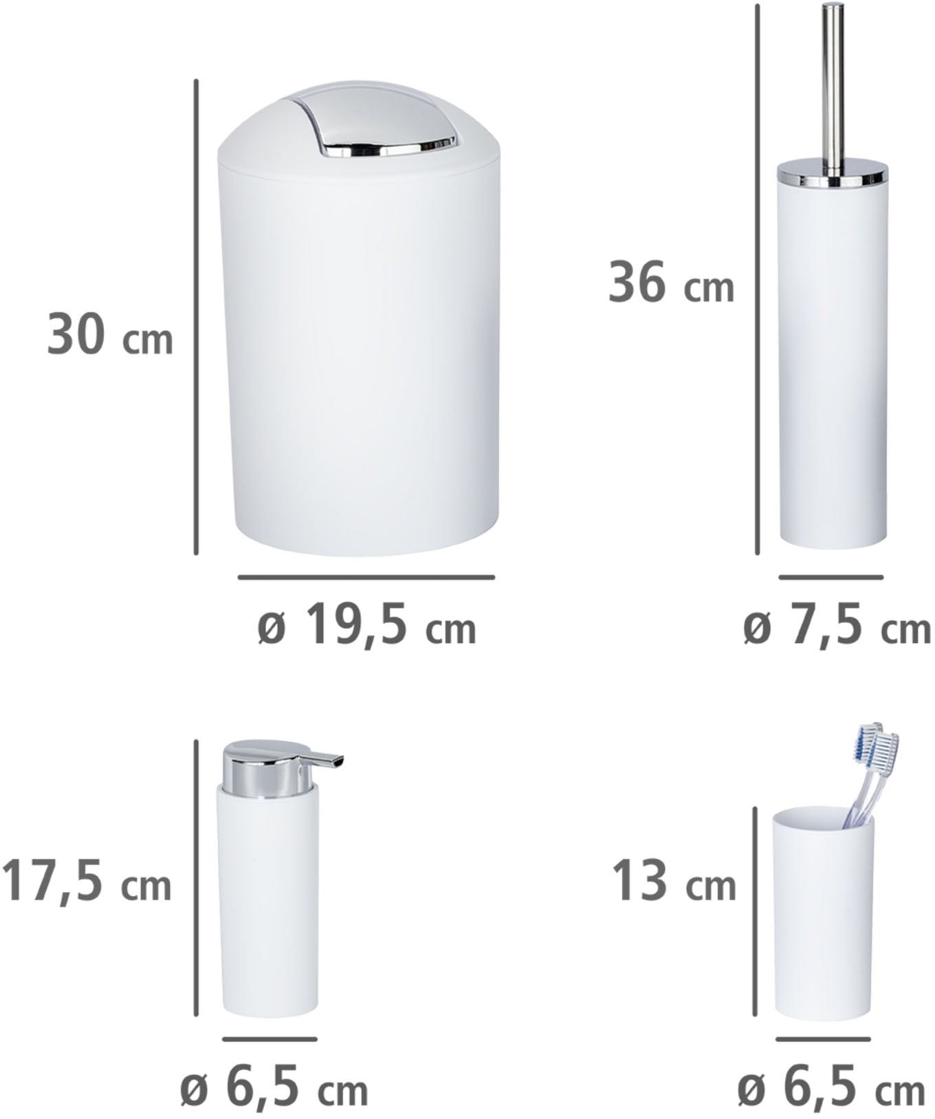 WENKO Badaccessoire-Set »Calvo« Seifenspender, Zahnputzbecher, WC-Garnitur & Kosmetikeimer