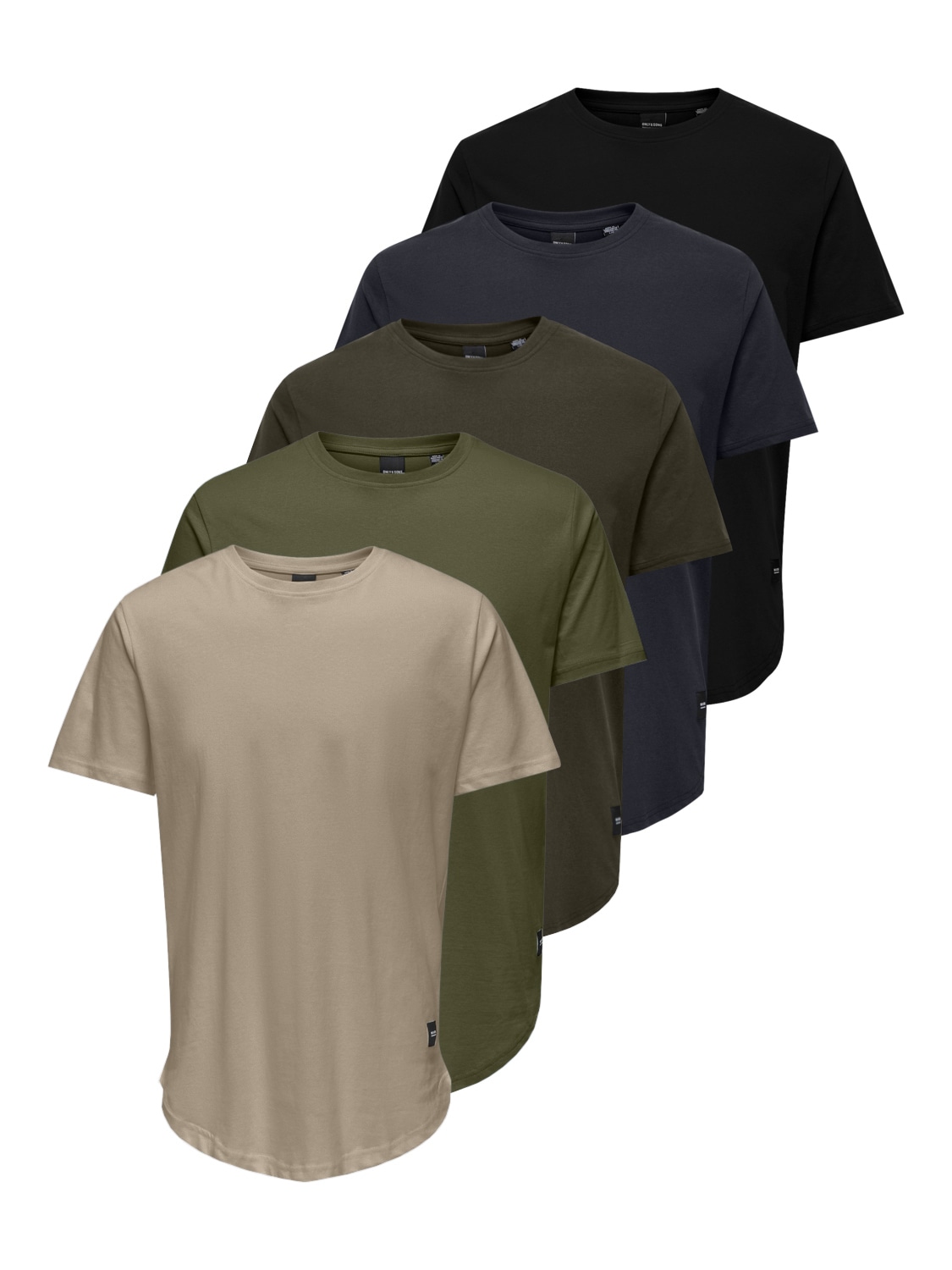 ONLY & SONS Rundhalsshirt »ONSMATT LONGY SS TEE 5-PACK« Packung, 5 tlg. Baumwolle, relaxed fit