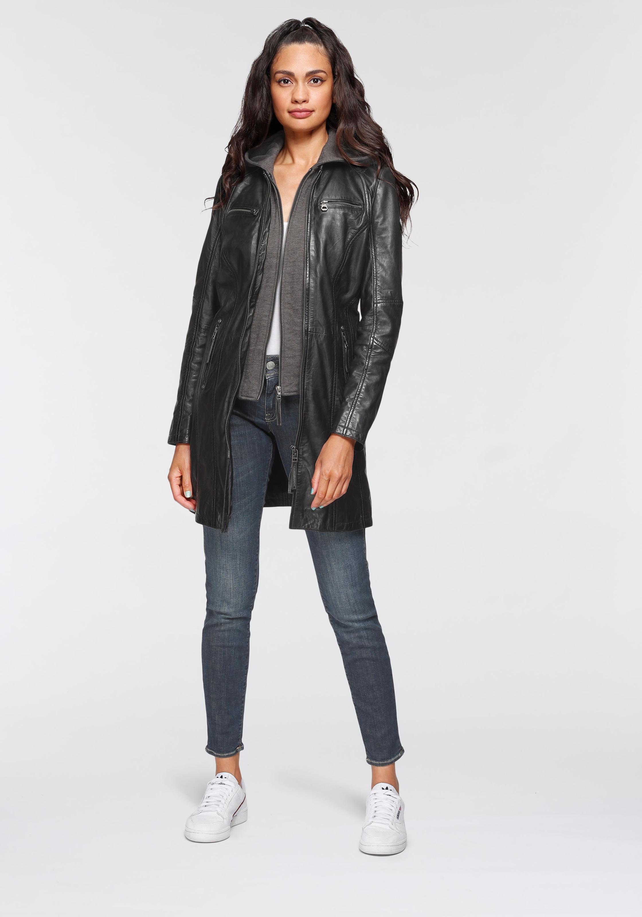 Mauritius Ledermantel »Bente«, 2-in-1-Lederjacke mit abnehmbarem Kapuzen-Inlay aus Jerseyqualität