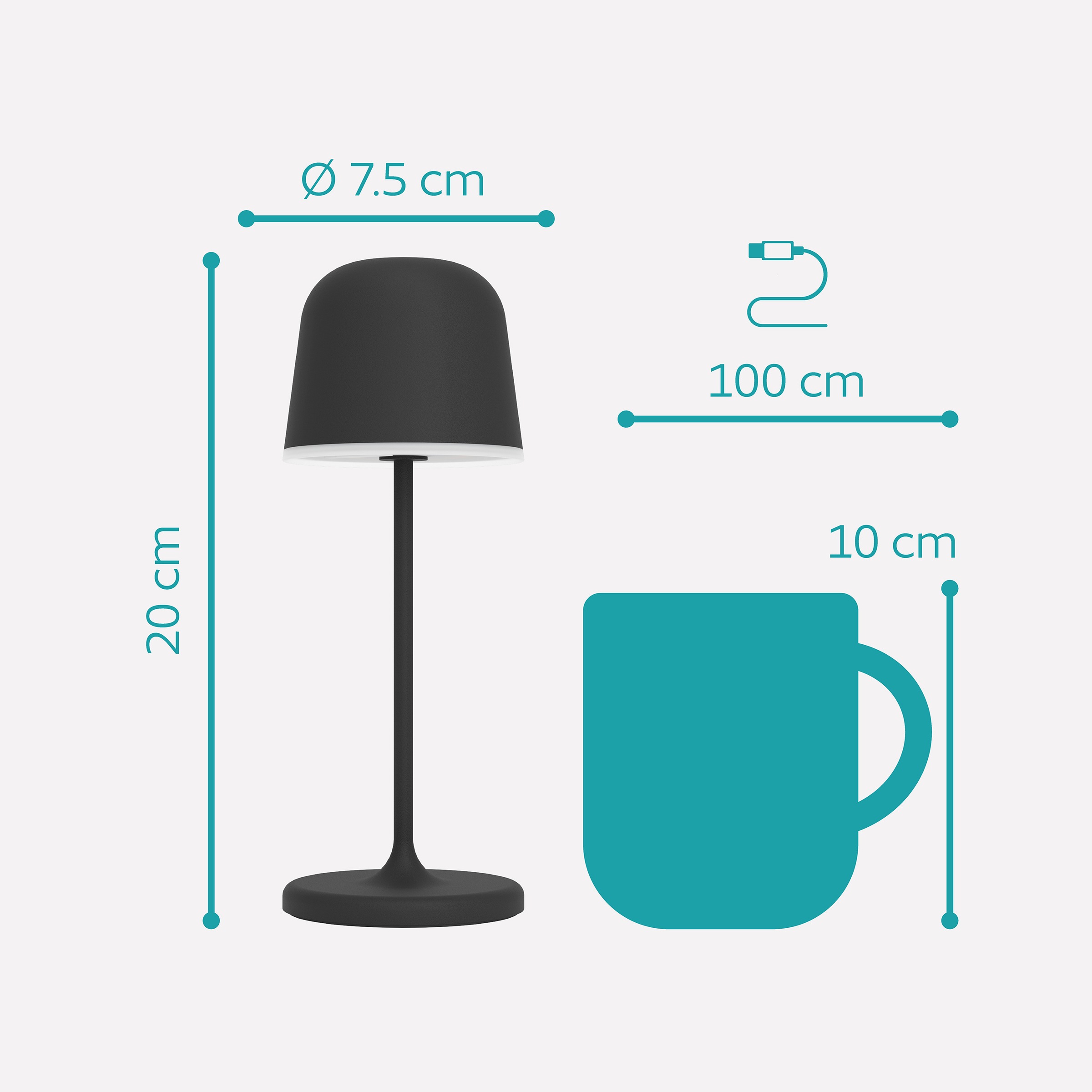 EGLO Tischleuchte »MANNERA-S Tischlampe - Alu, Stahl - LED - 1,8W - IP54« LED-Modul 1 Stk. Neutralweiß | Warmweiß Akku Außentischleuchte, Gartenlampe m. Erdspieß, H20 x Ø7,5 cm