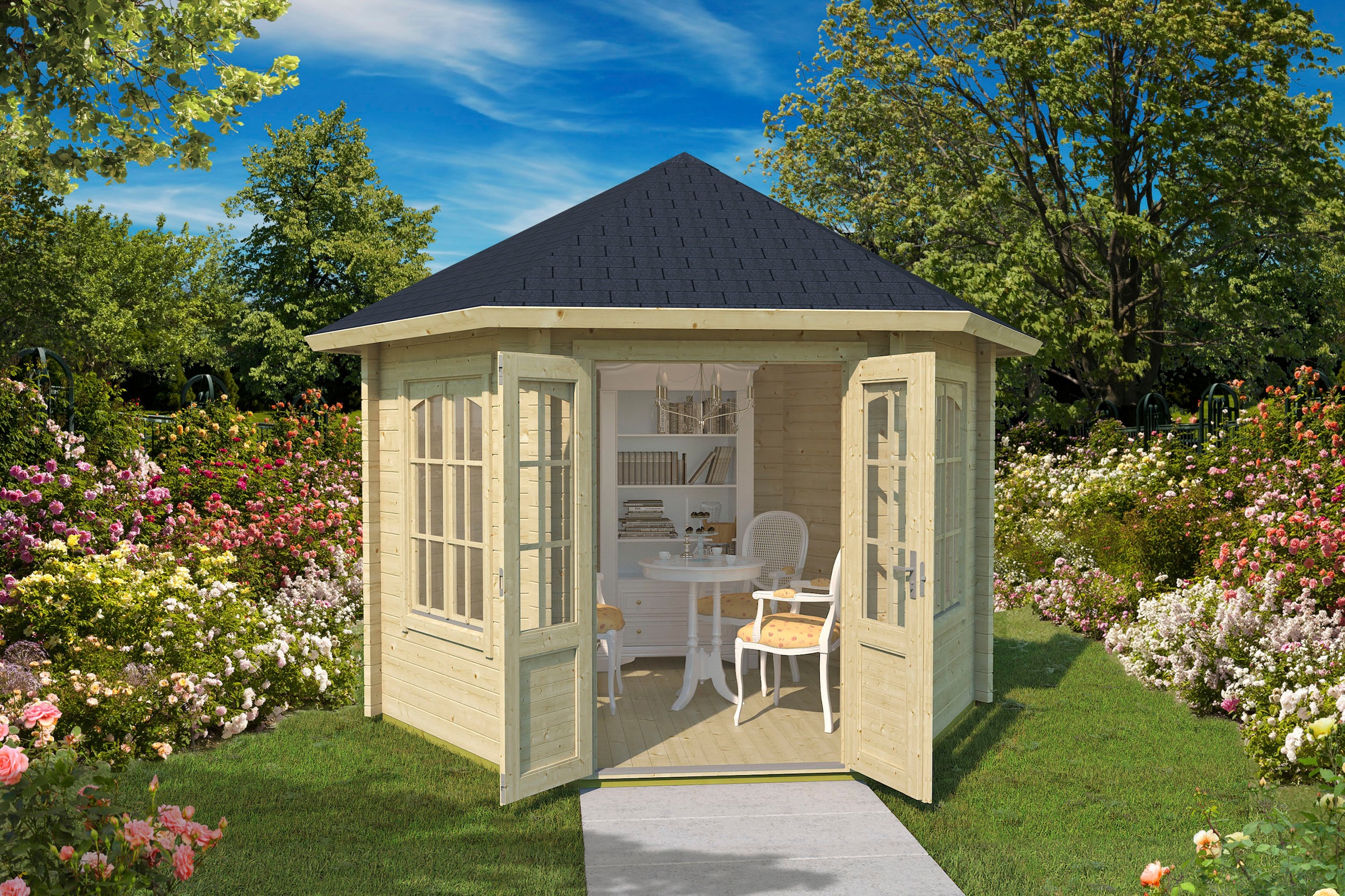 LASITA MAJA Pavillon »Rivera«, (Set, Inklusive Fussbodenbretter zum verlegen), BxT: 363,7x420 cm, Fichtenholz