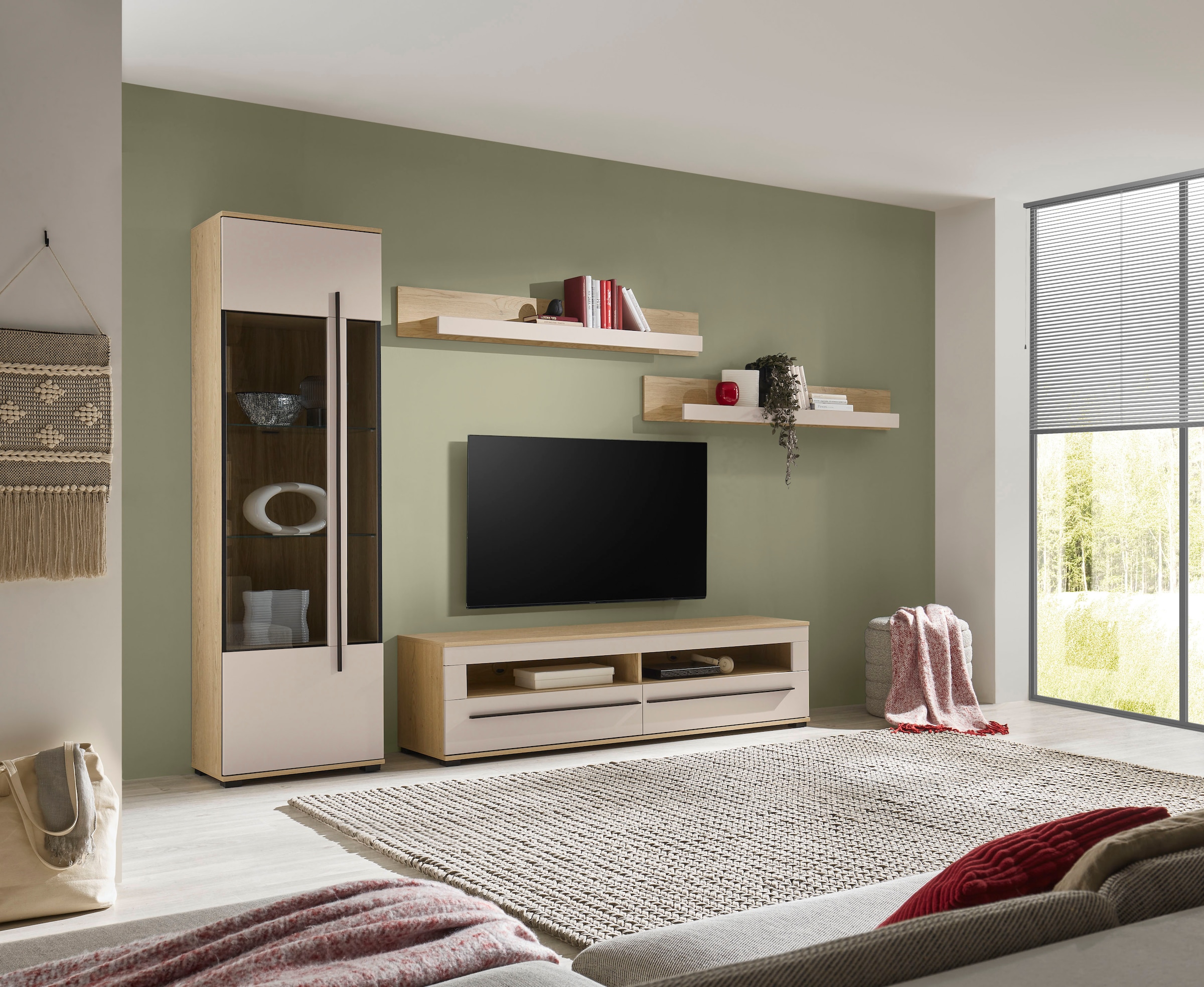 Home affaire Wohnwand »Cantara, Anbauwand, Wohnzimmer-Set, in Eiche Evoke, Weiß oder Kaschmir« Set, 