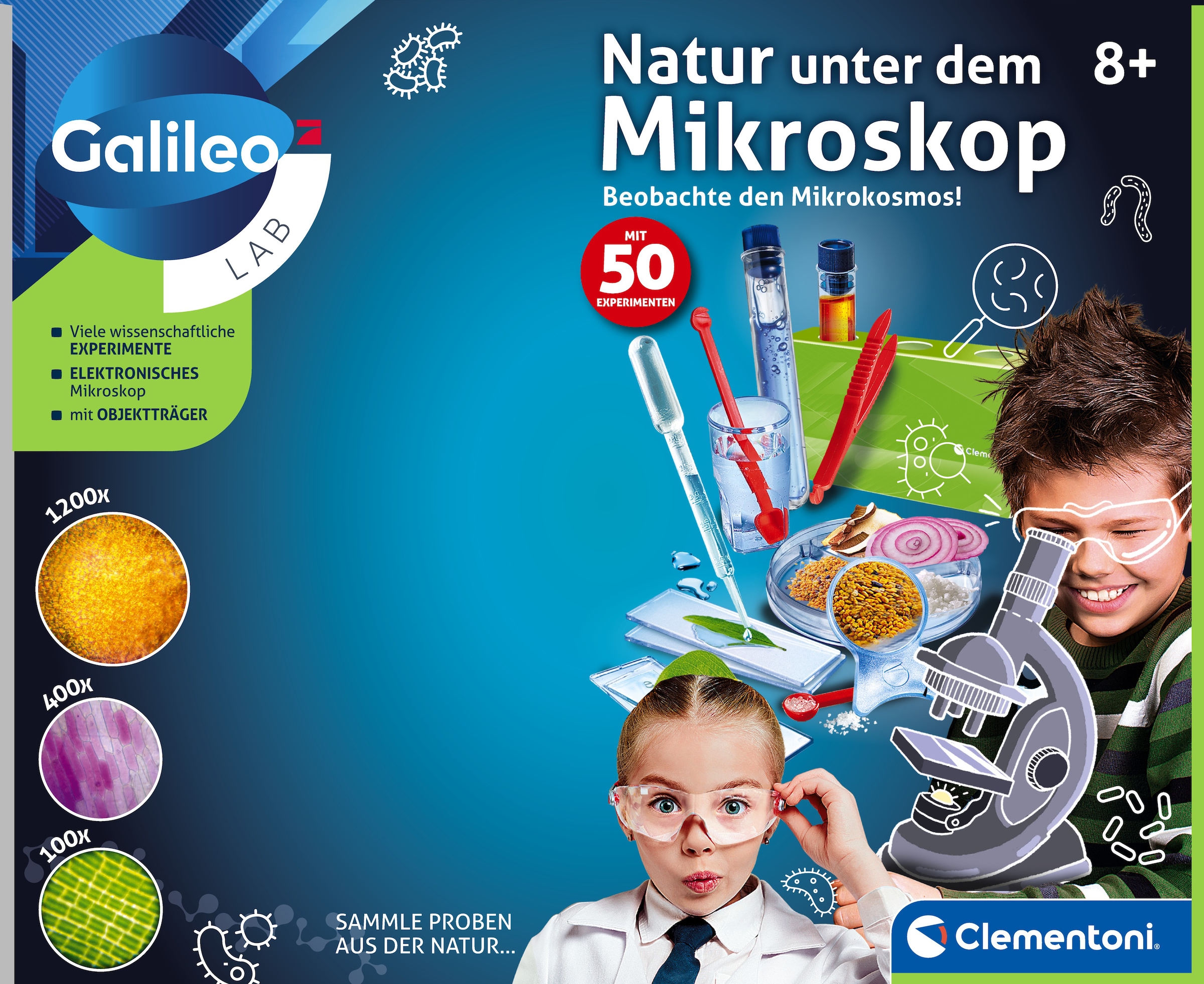 Clementoni® Experimentierkasten »Galileo Lab, Natur unter dem Mikroskop« mit LED-Licht
