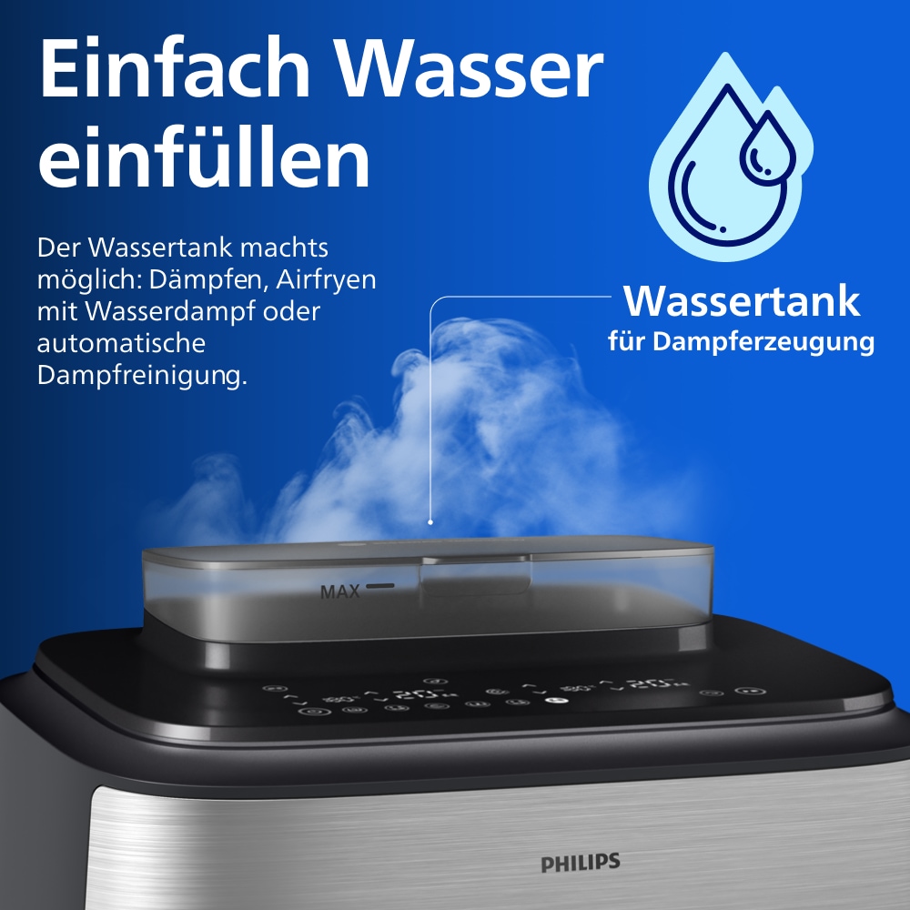 Philips Heißluftfritteuse »NA555/00 Steam Airfryer 5000 Series Dual Basket, 9L Kapazität (3L+6L)« 2750 W mit Dampfgar-Funktion; Silber/Edelstahl