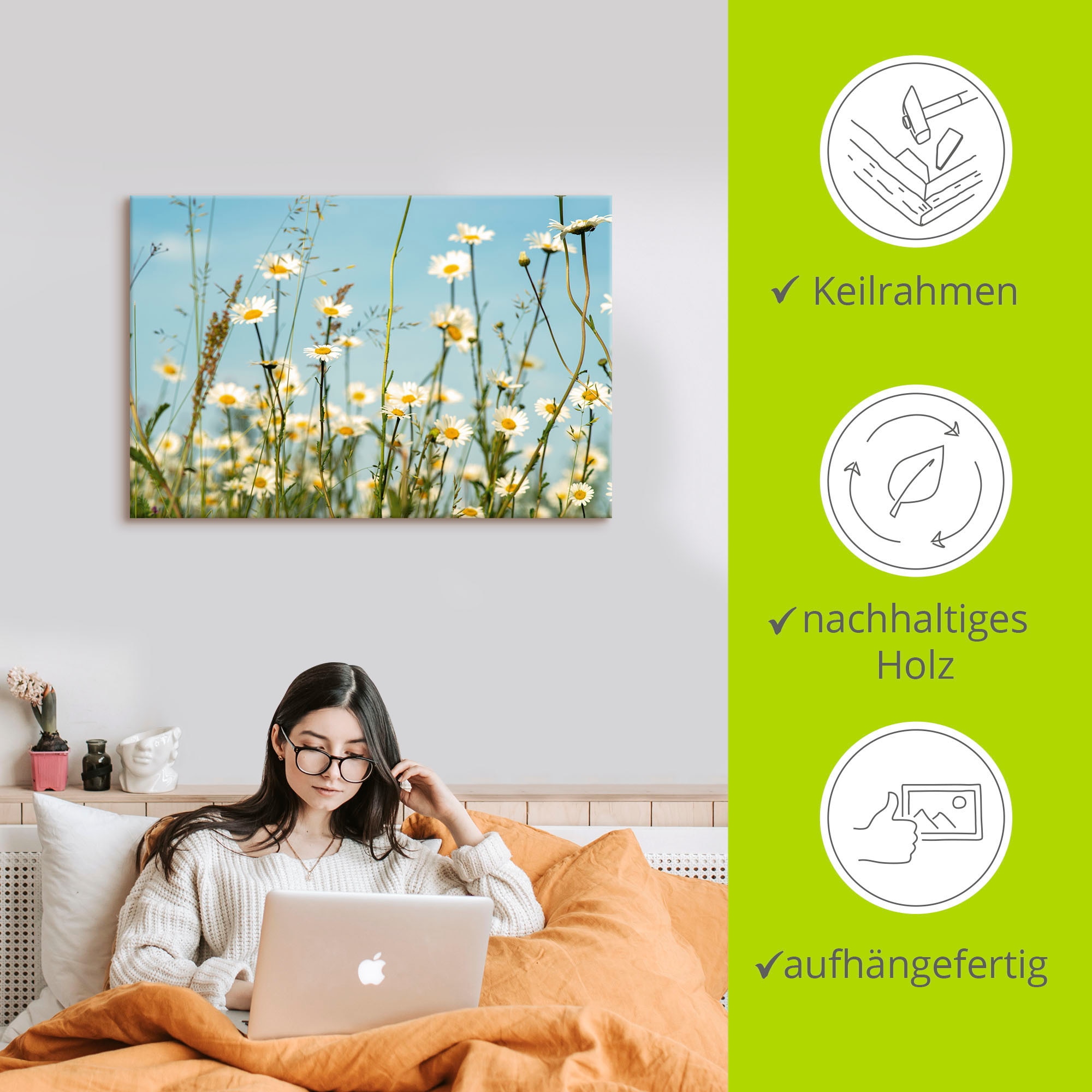 Artland Leinwandbild »Margeriten vor Sommer Himmel« Blumenbilder 1 Stk. tlg. auf Holzrahmen gespannt