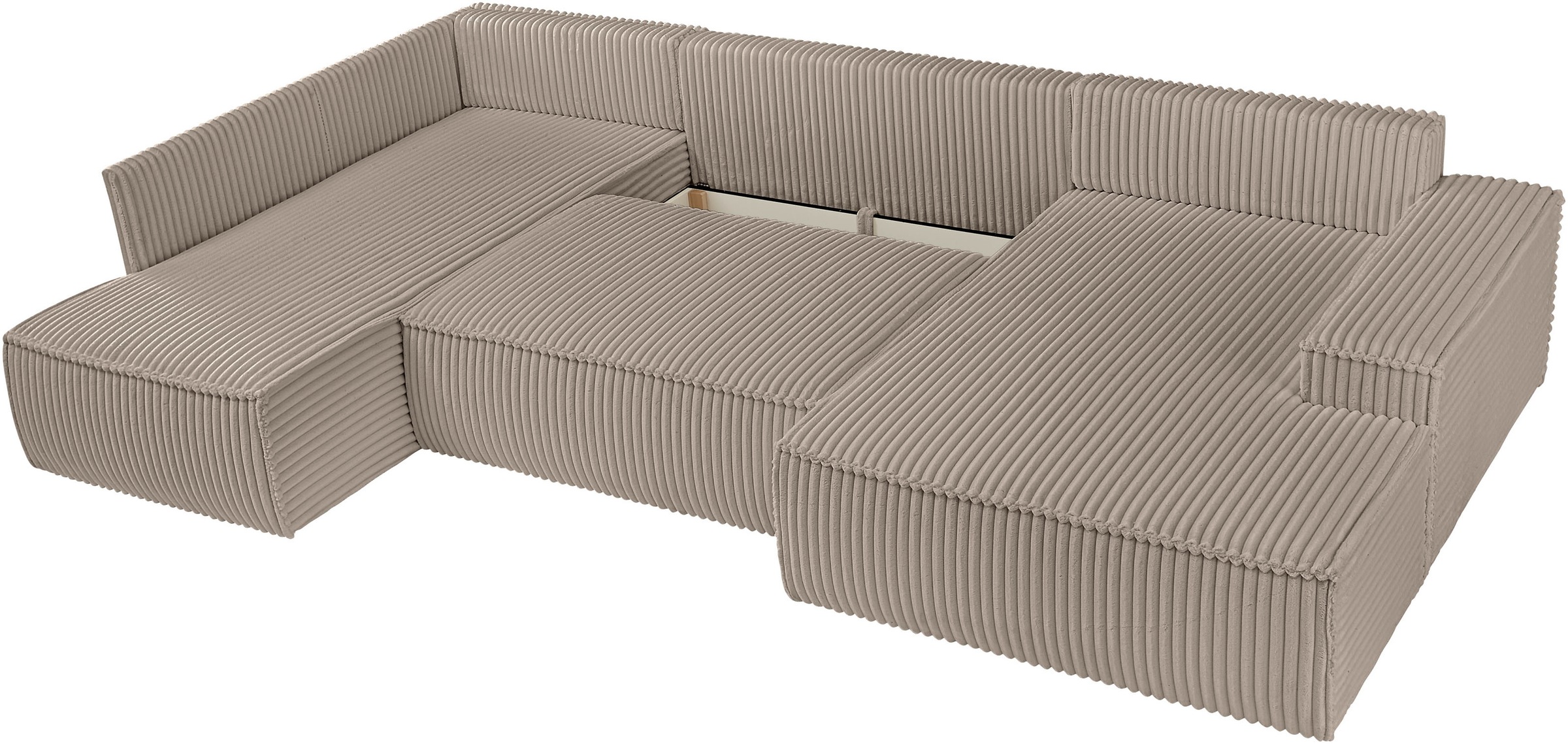 OTTO home Wohnlandschaft »FINNLEY U-Form XXL 329 cm - OTTO. Verlässliche Qualität.« Schlafsofa, Bettkasten, in Bouclé, Struktur fein und Mega Cord