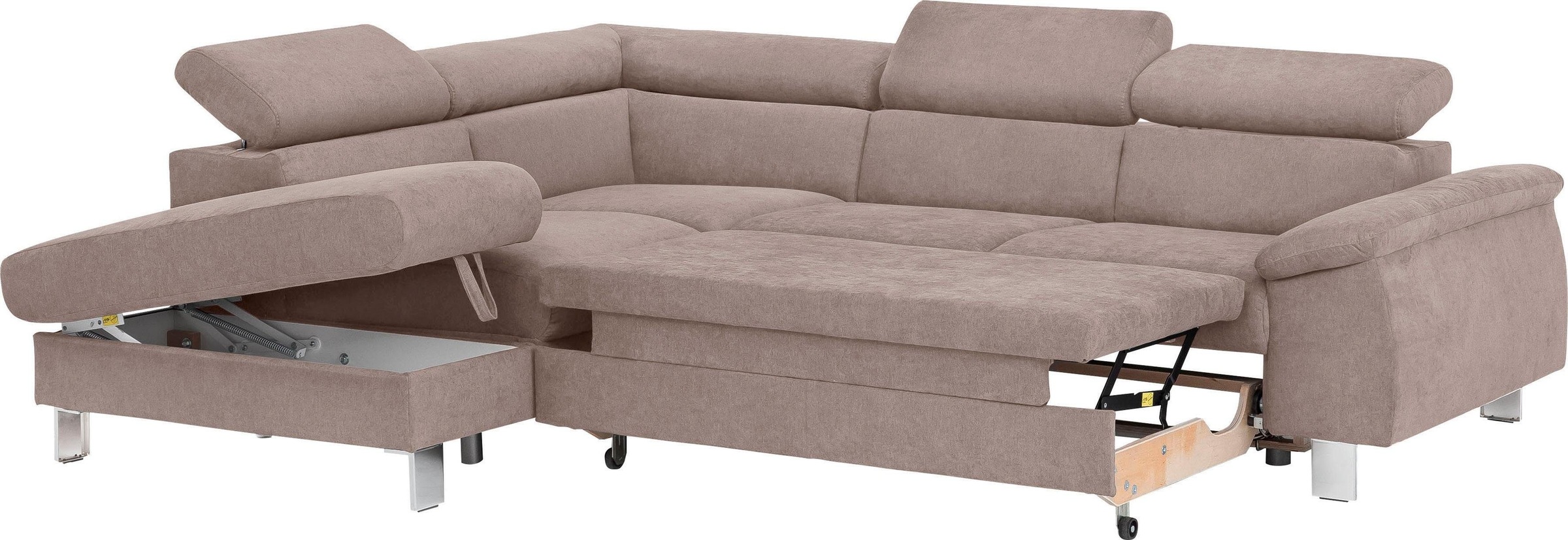 COTTA Ecksofa »Komaris L-Form, B: 249 cm«, mit Kopfteilverstellung, optional Bettfunktion, Bettkasten & Licht