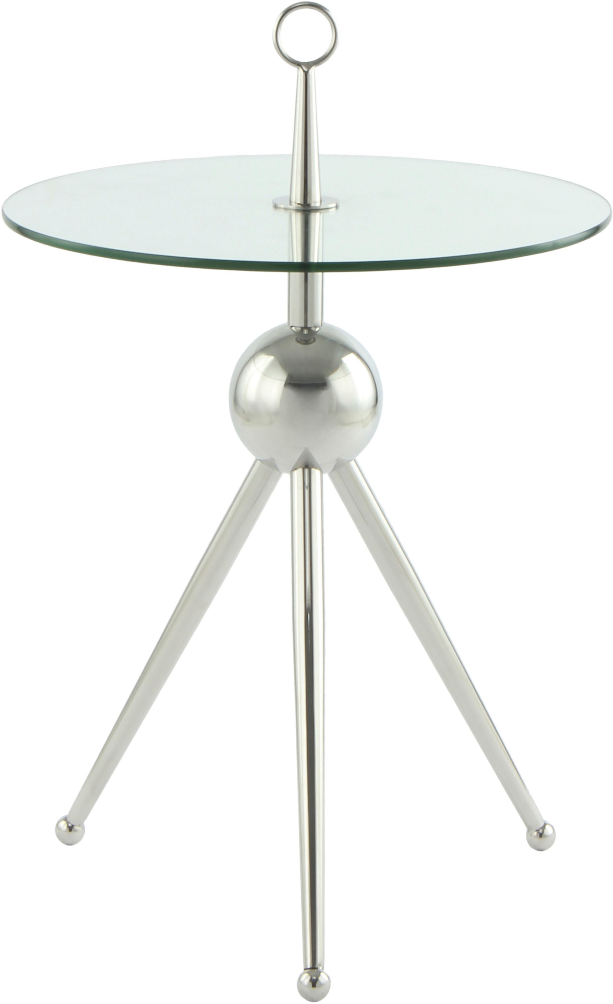 Kayoom Beistelltisch "Ontario 325, Runde Glasplatte aus Sicherheitsglas, 100% Edelstahl" 1 Stk. tlg. Minimalistisch, Gestell in Tripod-Design, mit Tragering