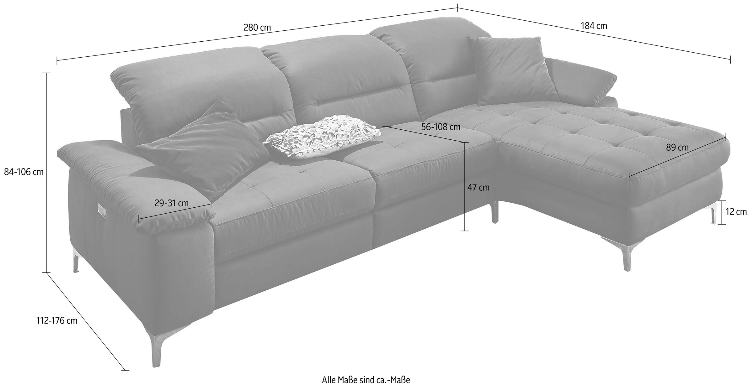 Places of Style Ecksofa »Basel L-Form«, mit vollmotorischer Relaxfunktion und motorischer Recamiere
